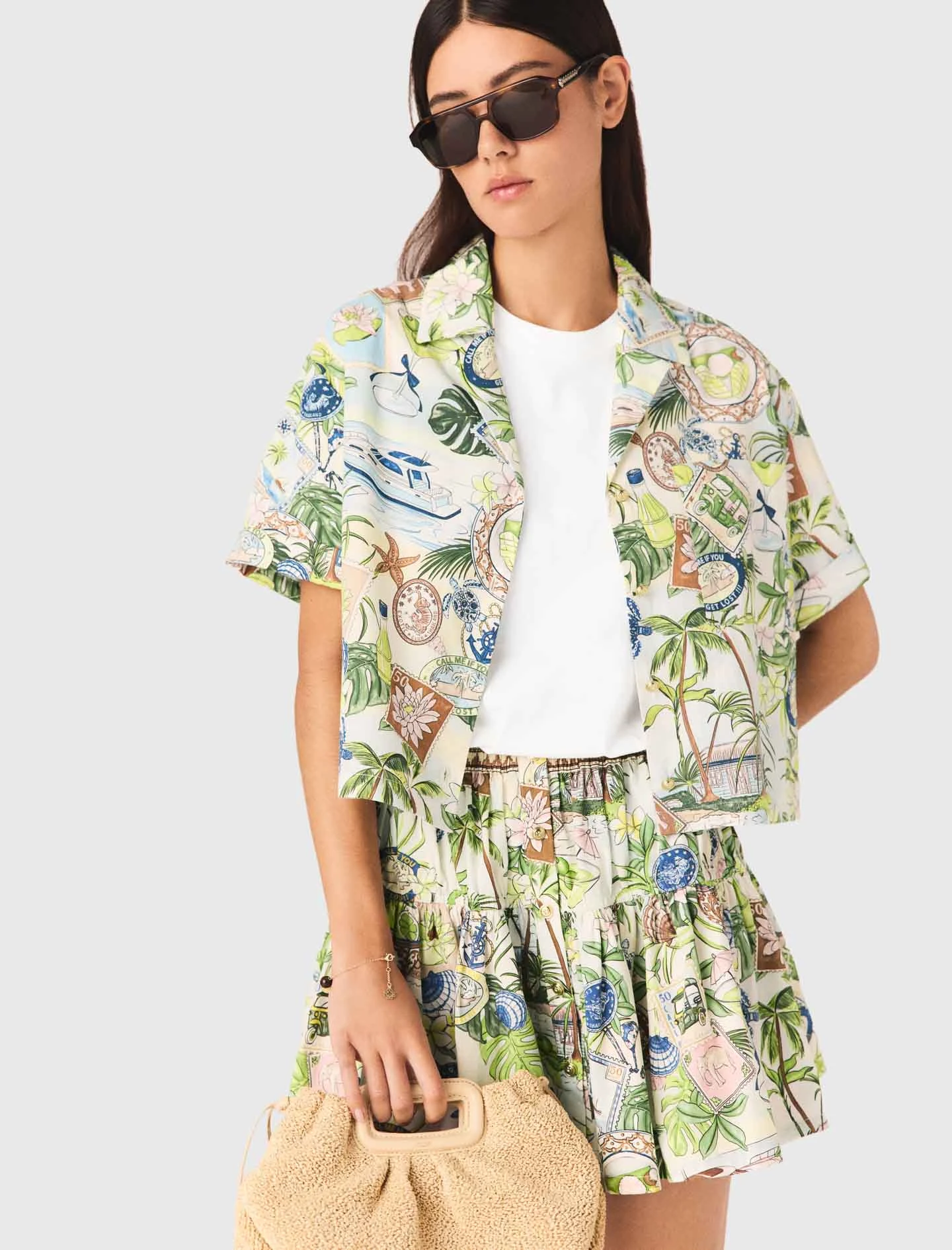 Patterned cropped shirt - Multicolour