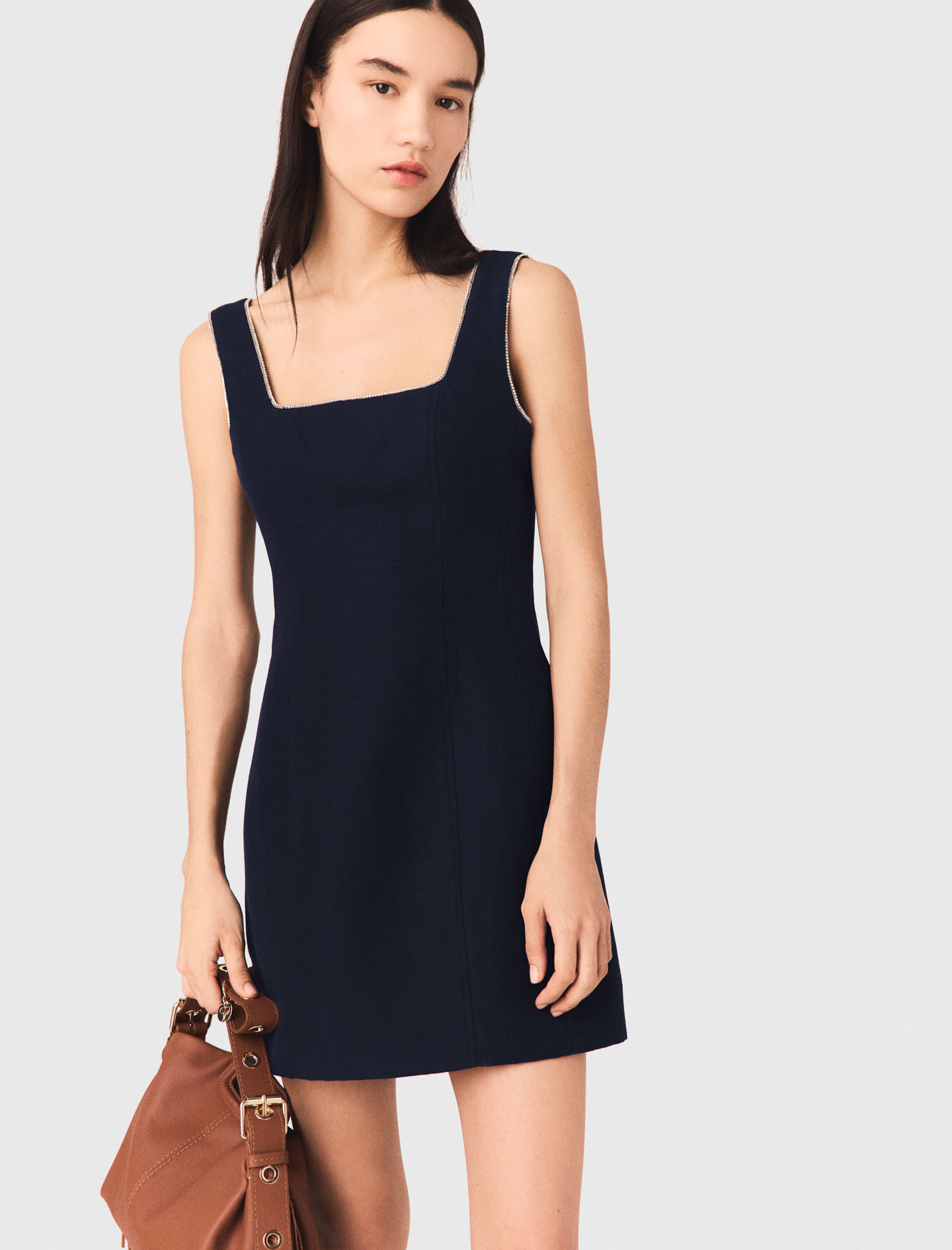 Short linen blend dress - Navy