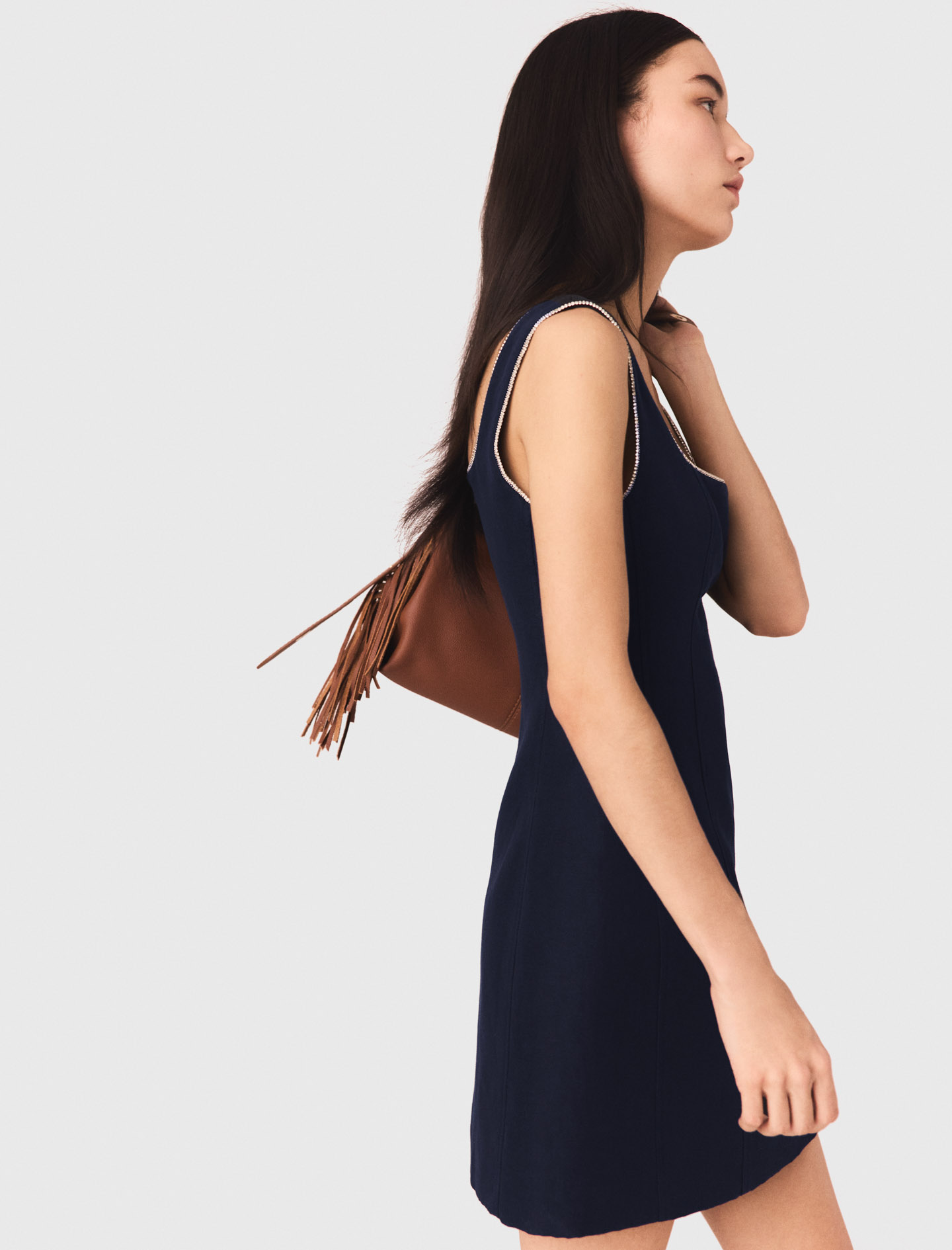 Short linen blend dress - Navy