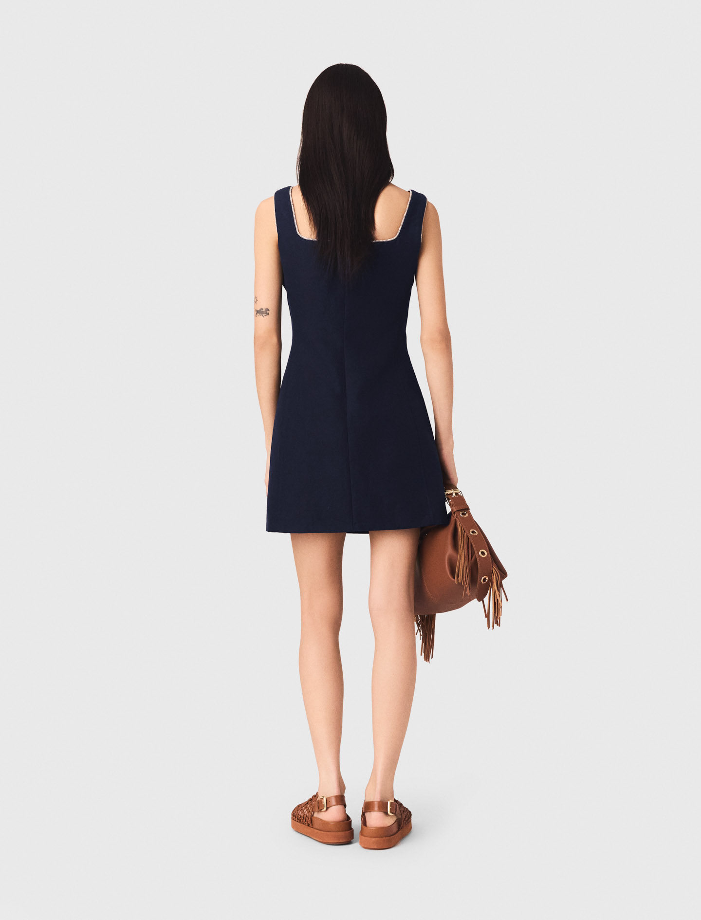 Short linen blend dress - Navy