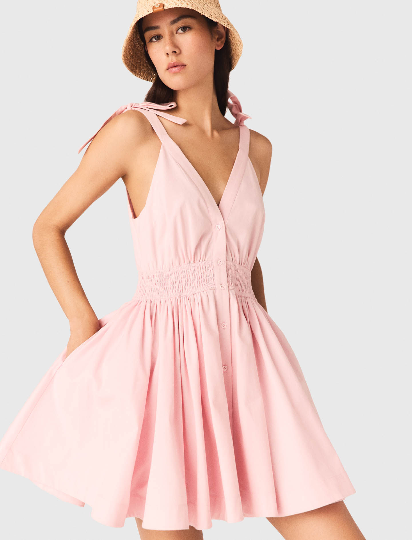 Short flared cotton dress - Pink