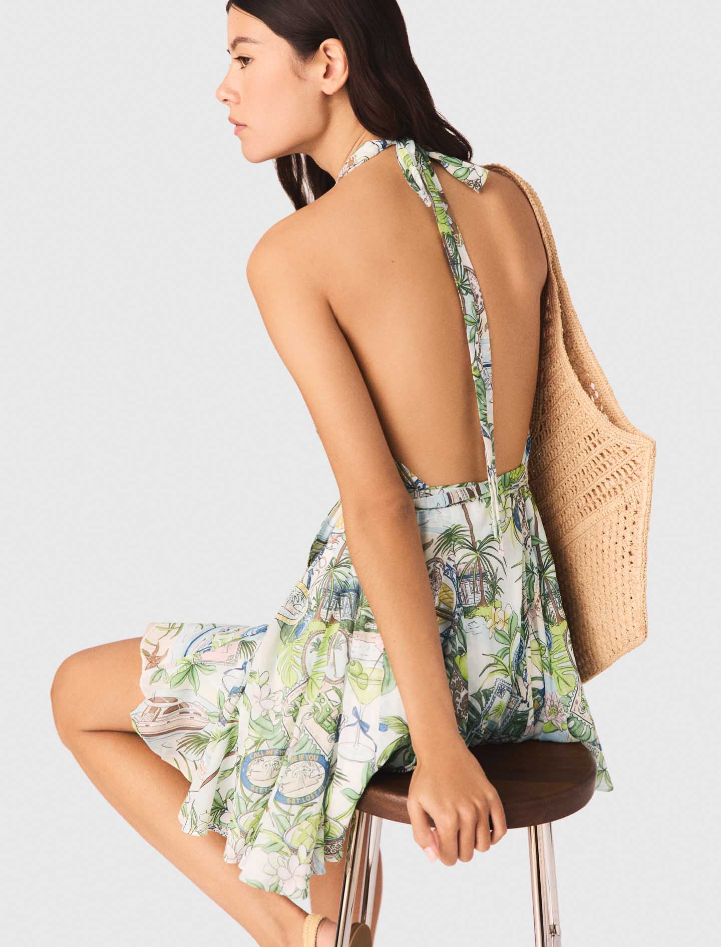 Short patterned backless dress - Multicolour