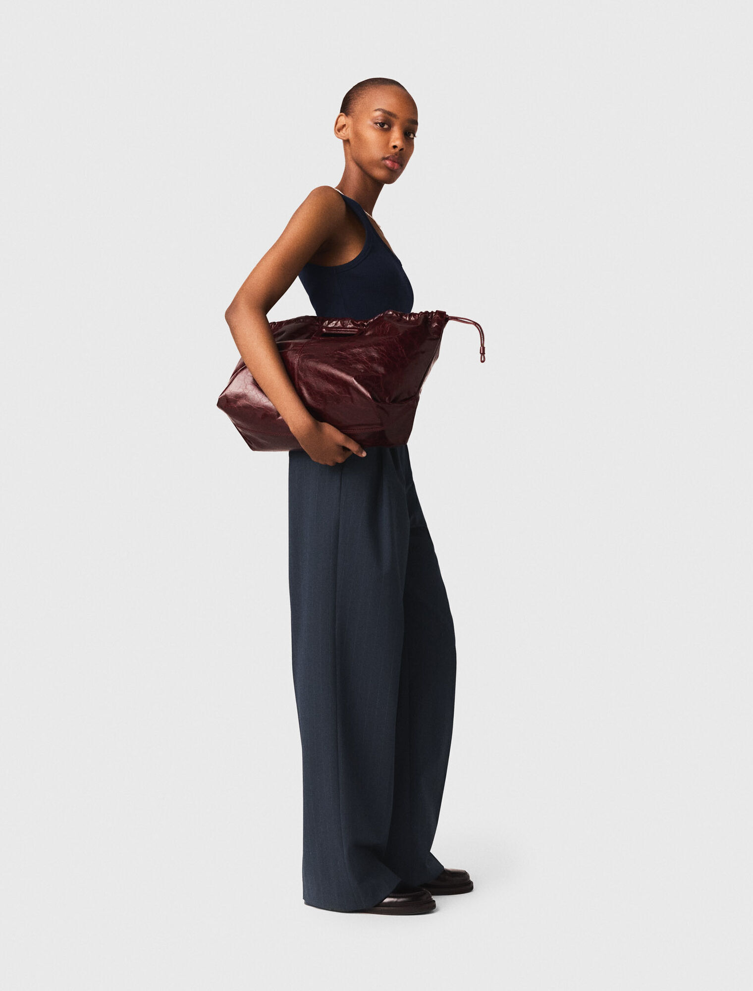 Crackled leather M Tote bag - Bordeaux