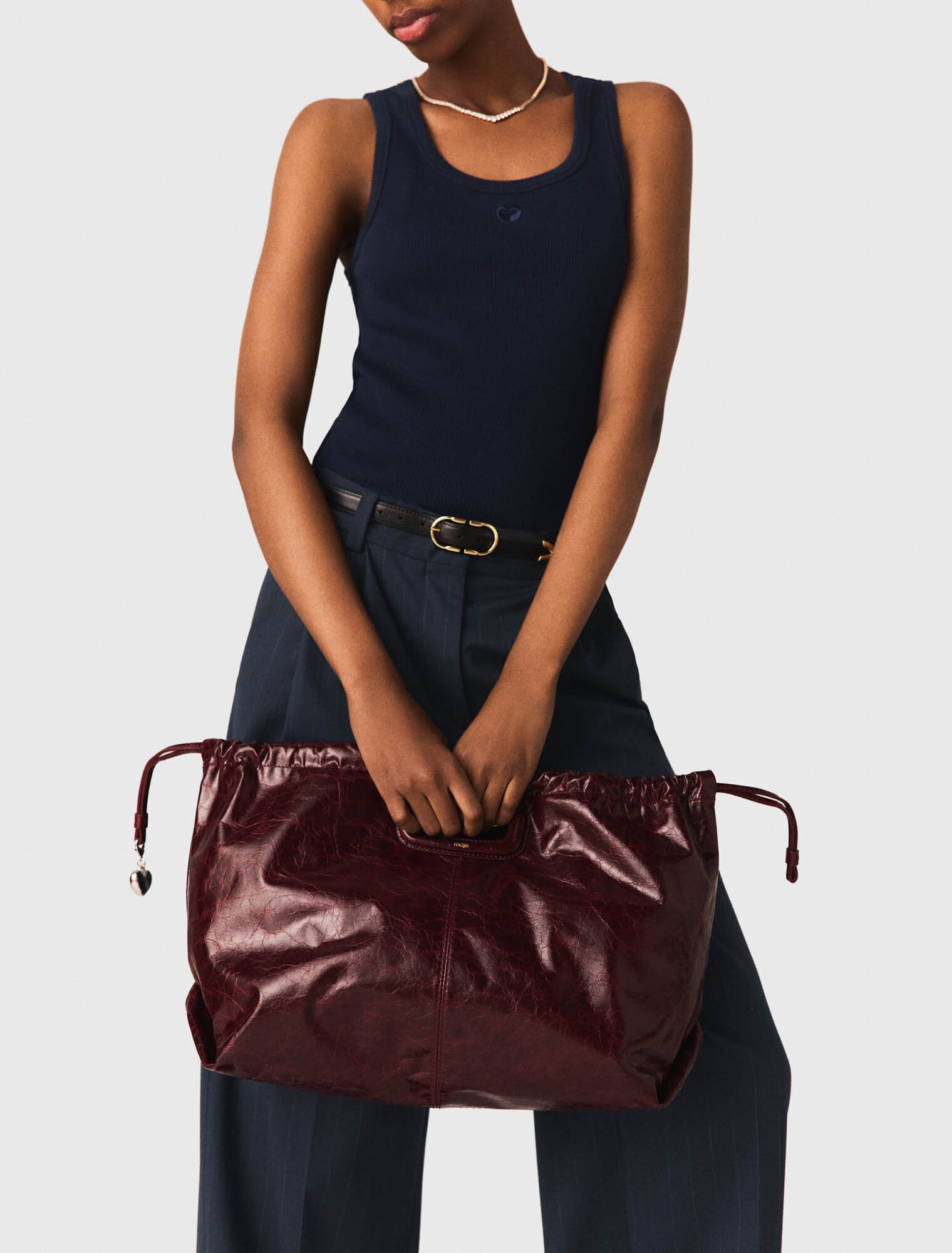 Crackled leather M Tote bag - Bordeaux