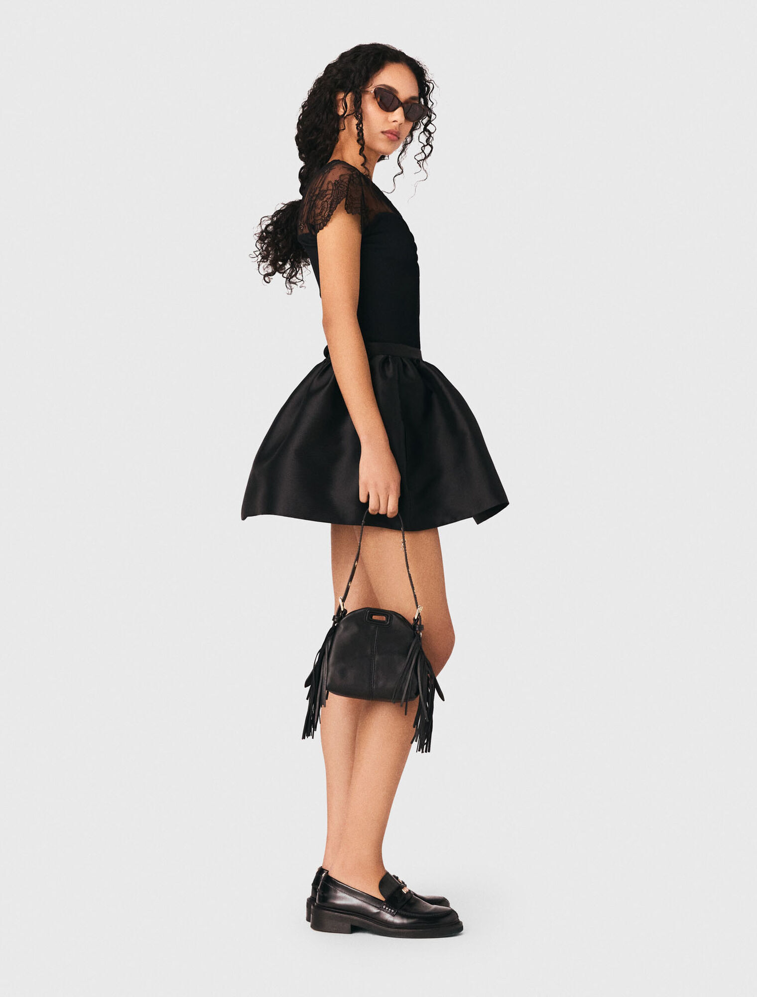Jersey top with lace trim - Black