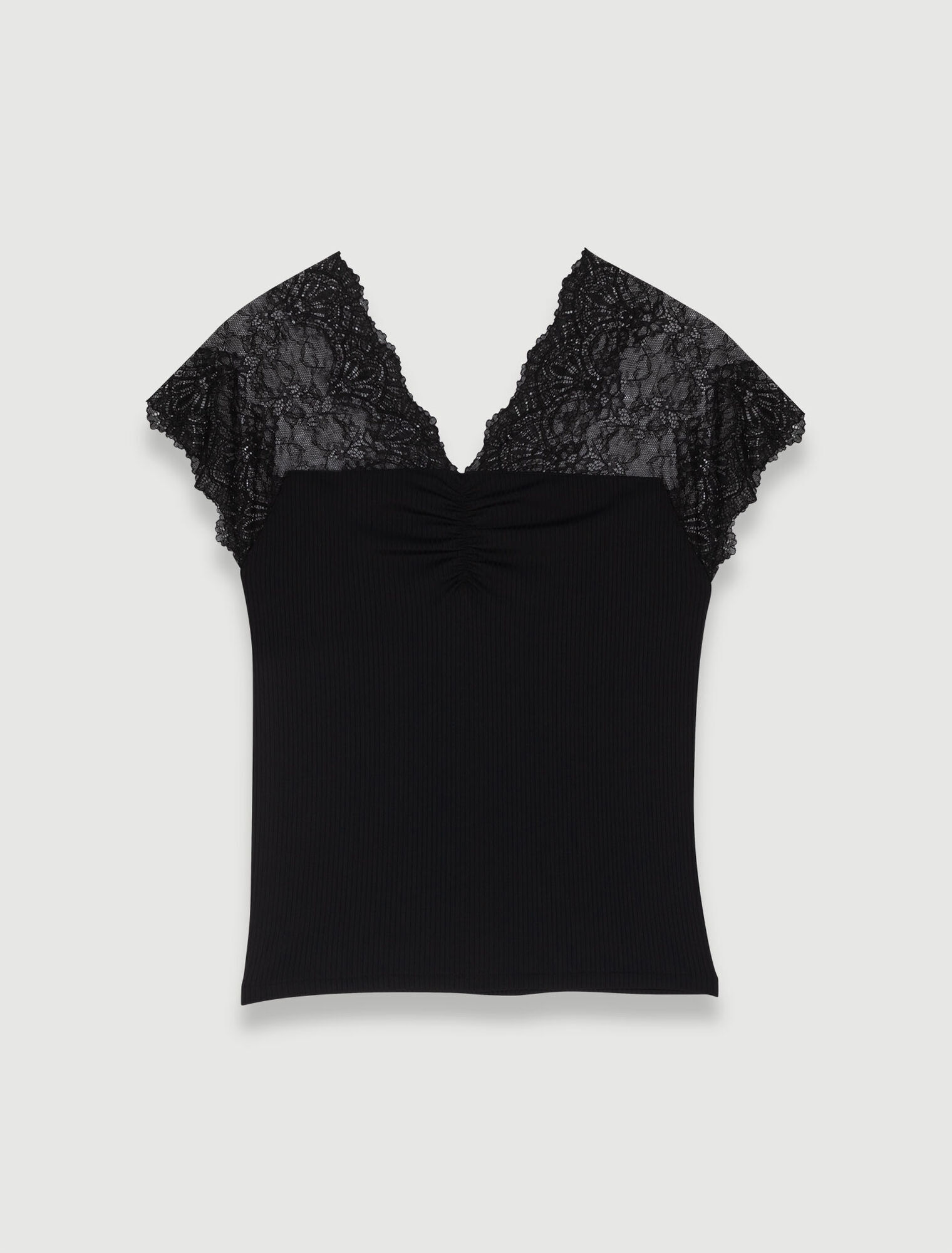 Jersey top with lace trim - Black