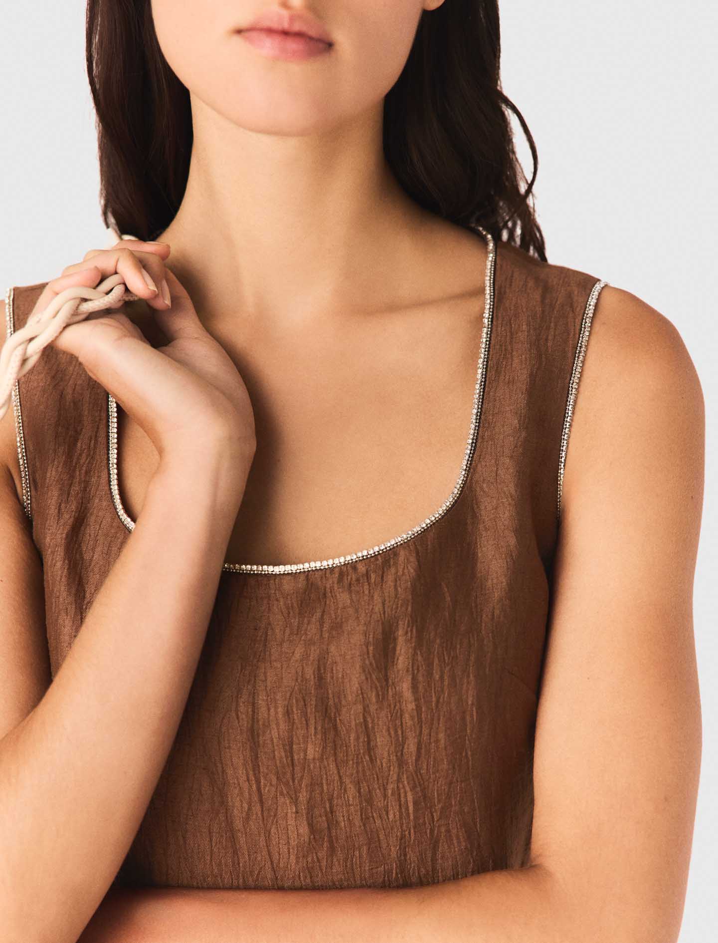 Short linen blend dress - Brown