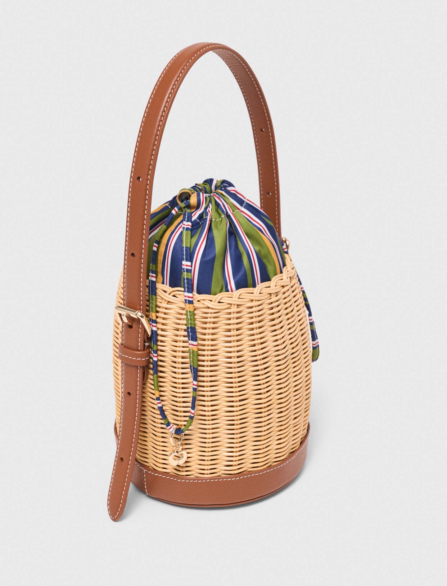 Wicker basket with printed pouch - Neutral