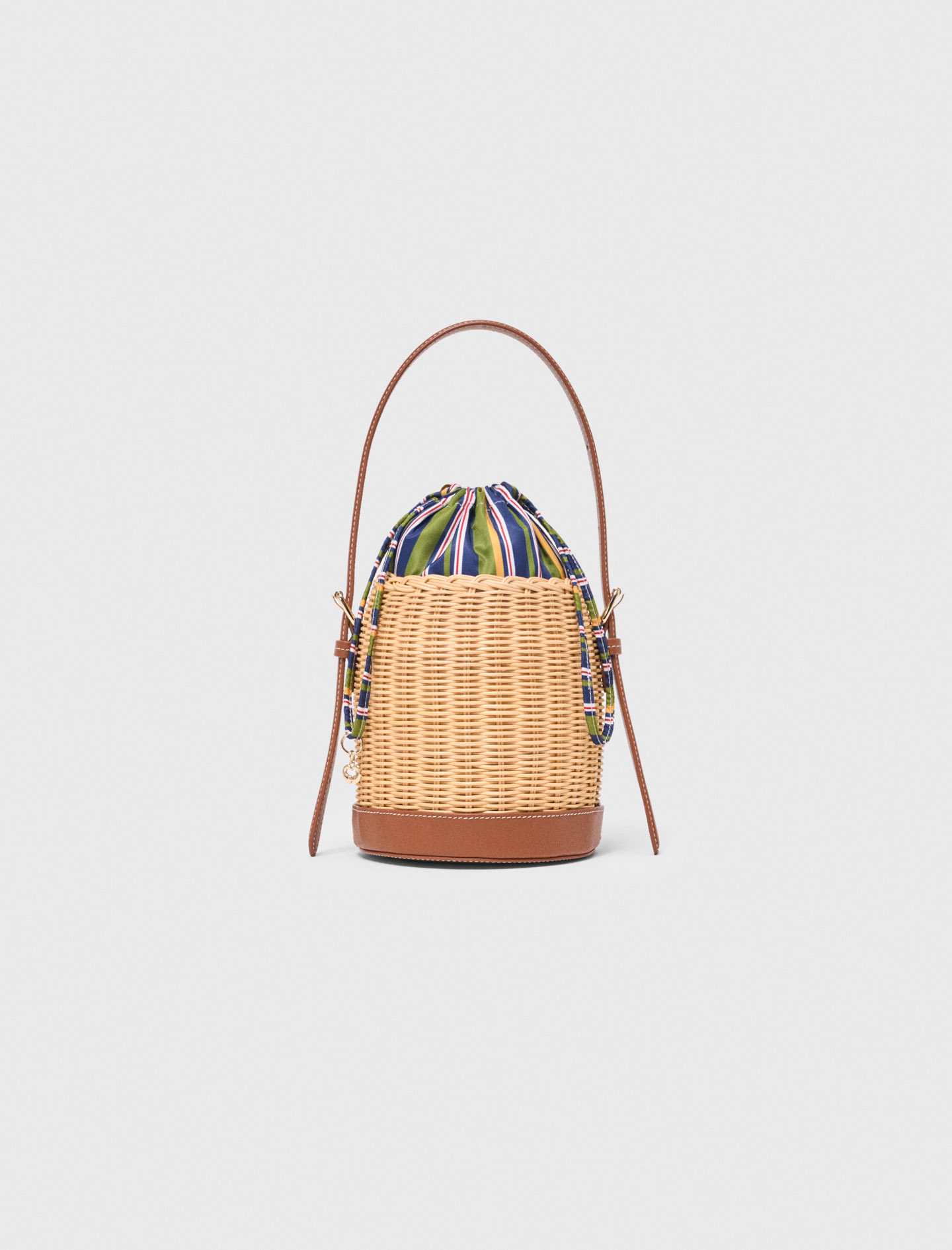 Wicker basket with printed pouch - Neutral