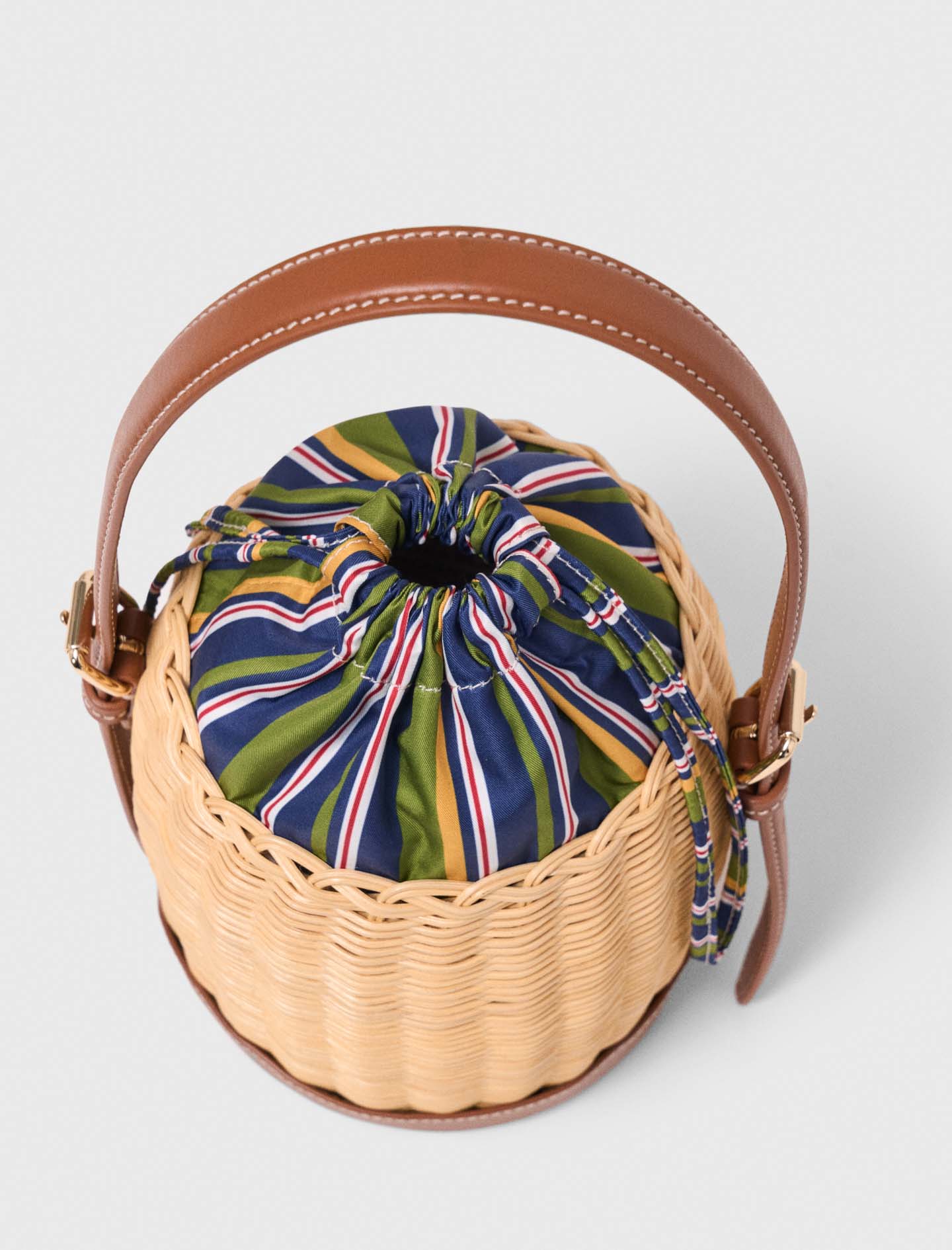 Wicker basket with printed pouch - Neutral