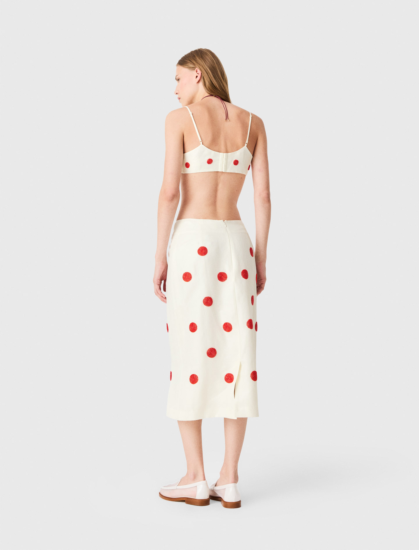 Embroidered linen and silk crop top - White