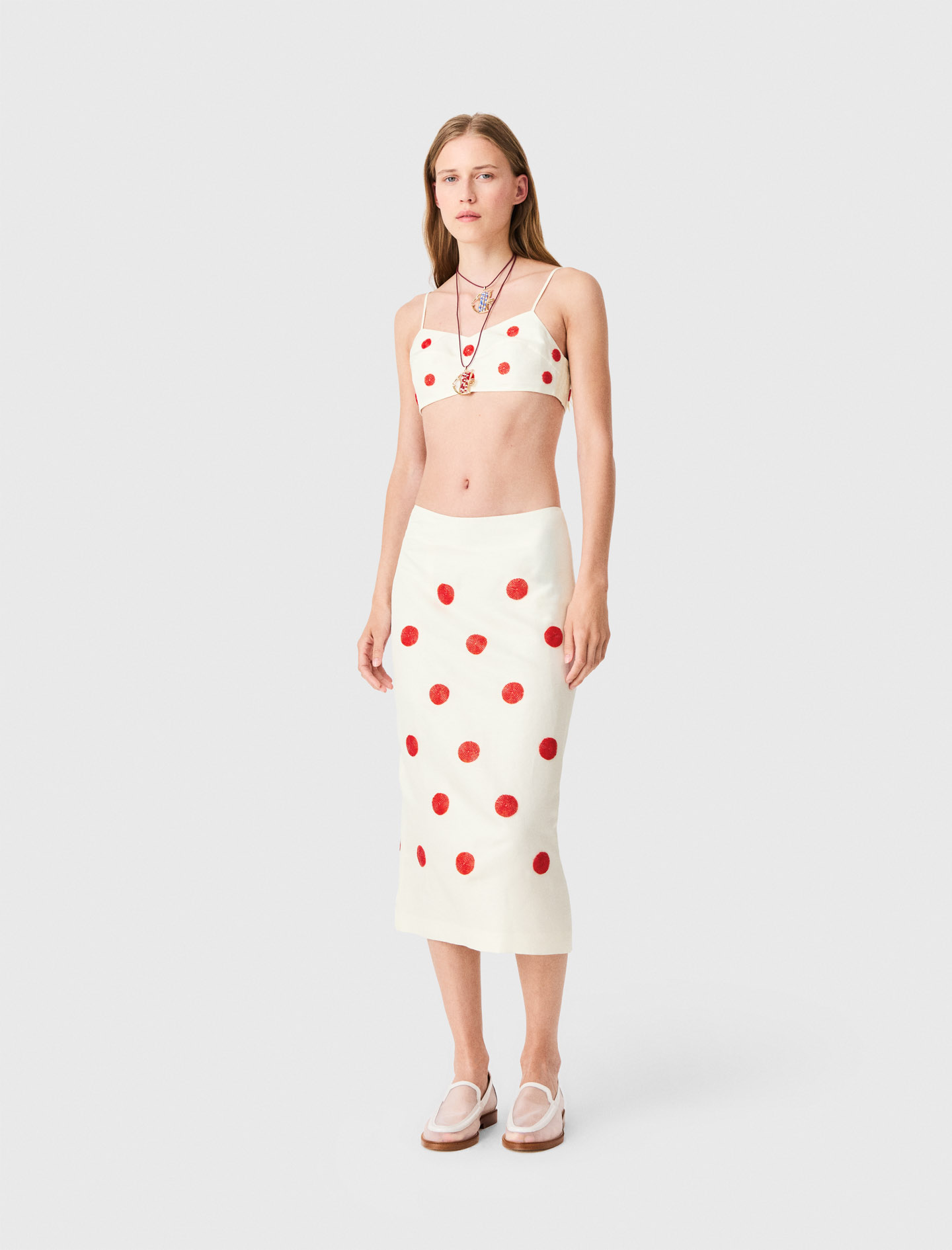 Embroidered linen and silk crop top - White