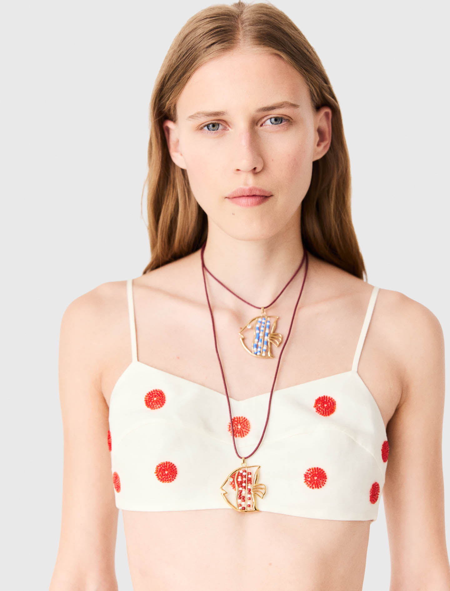 Embroidered linen and silk crop top - White