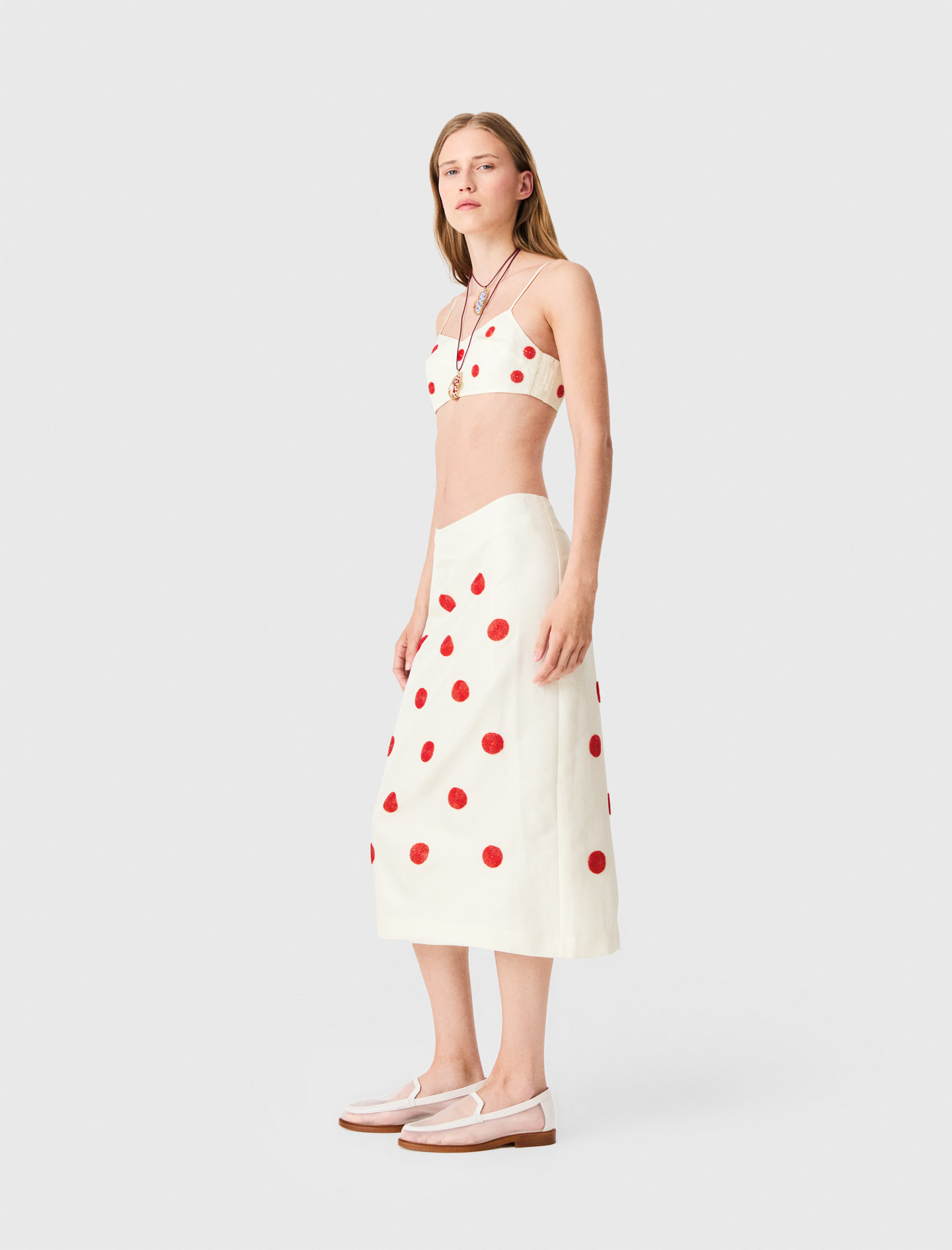 Embroidered linen and silk crop top - White