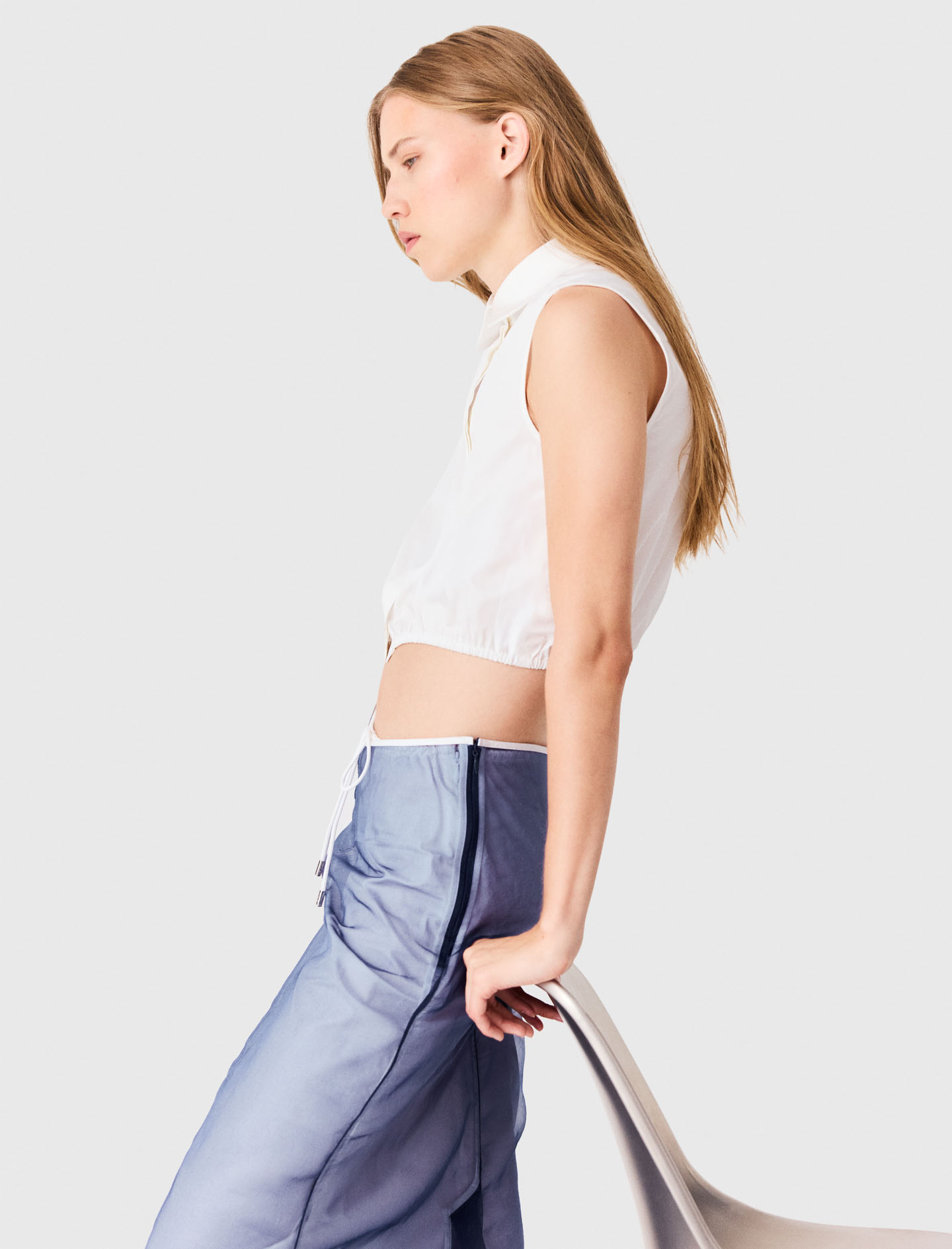 Cotton top with removable organza - Blue