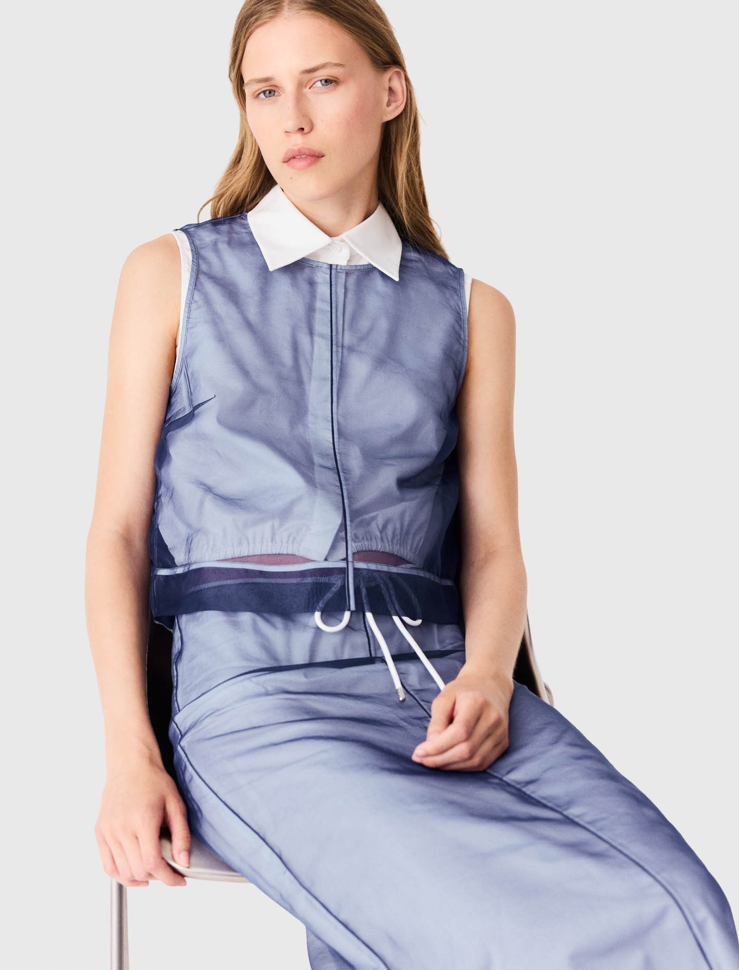 Cotton top with removable organza - Blue