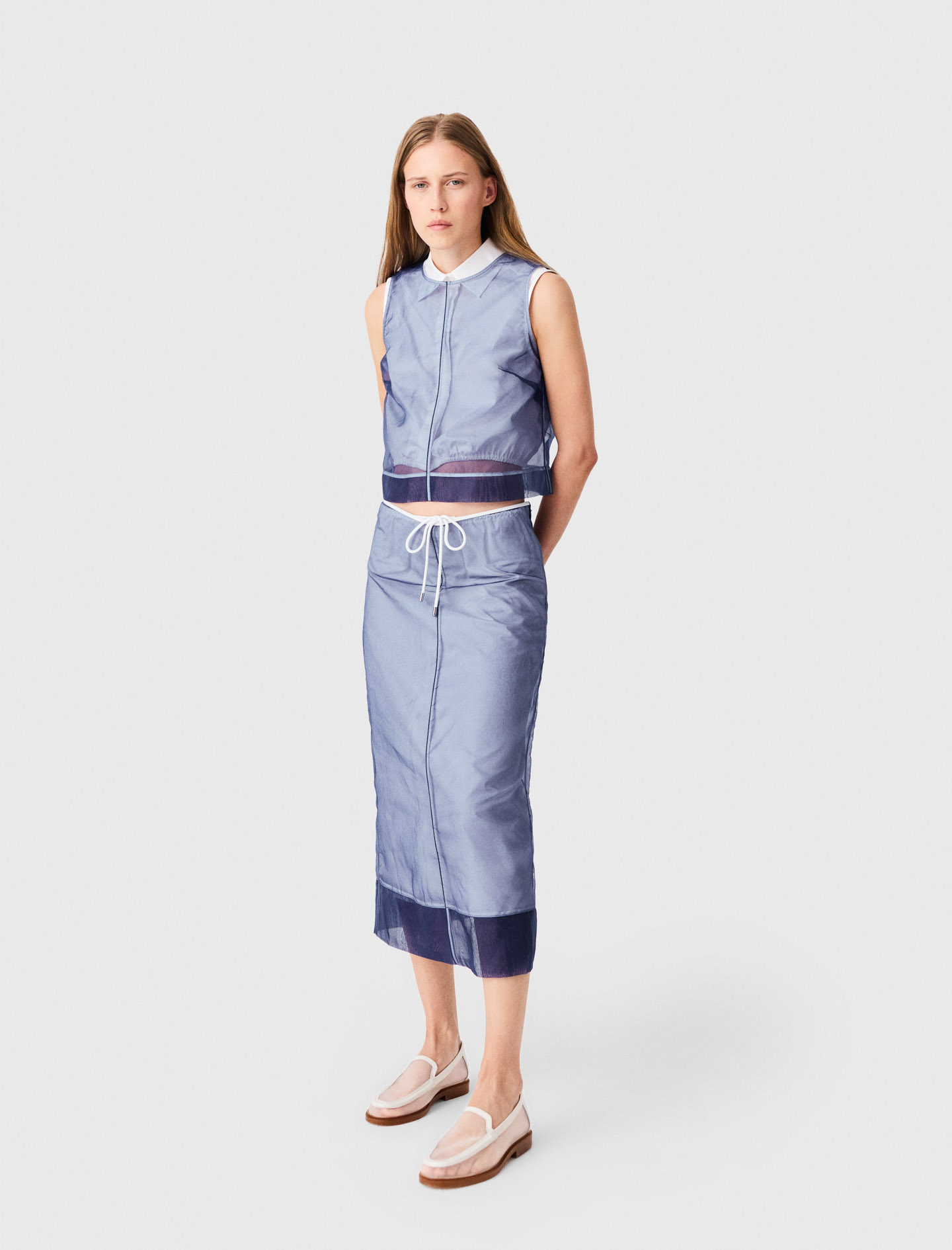 Cotton and removable organza skirt - Blue