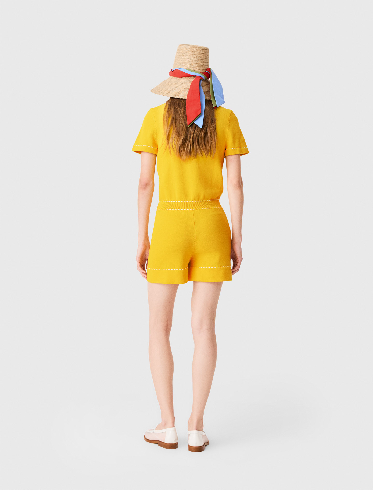 Knit playsuit with polo collar - Yellow