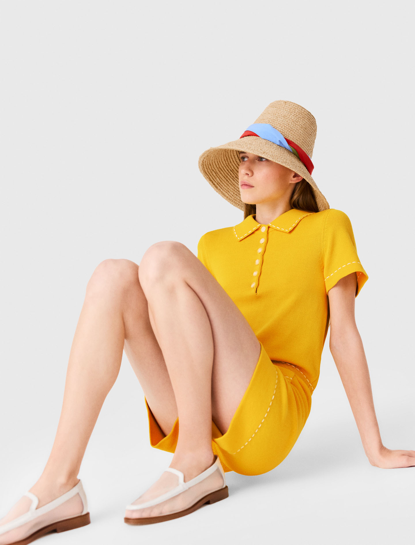 Knit playsuit with polo collar - Yellow