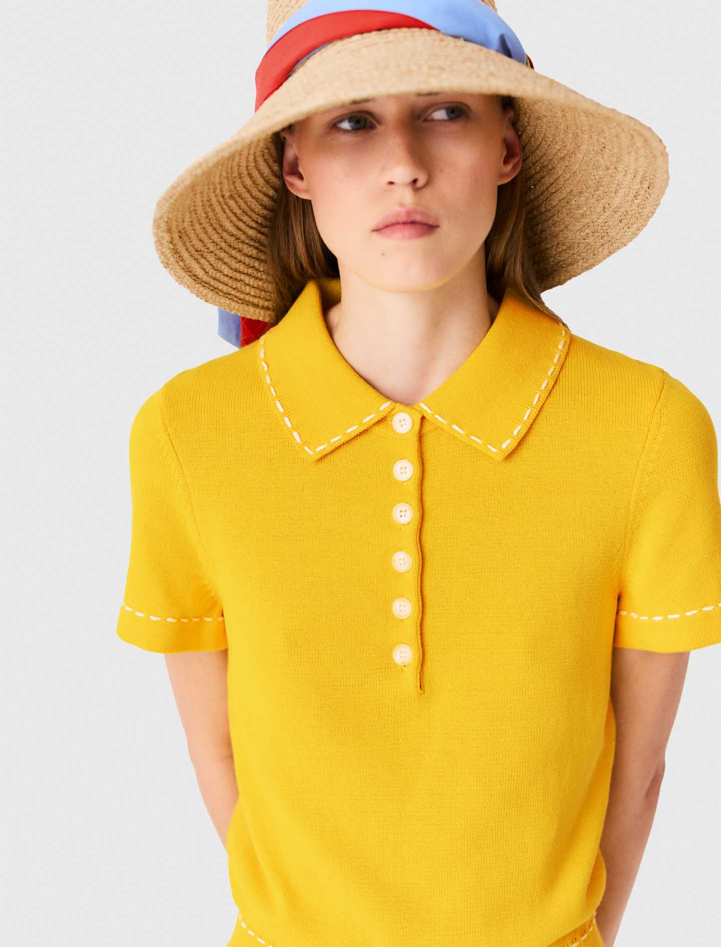 Knit playsuit with polo collar - Yellow