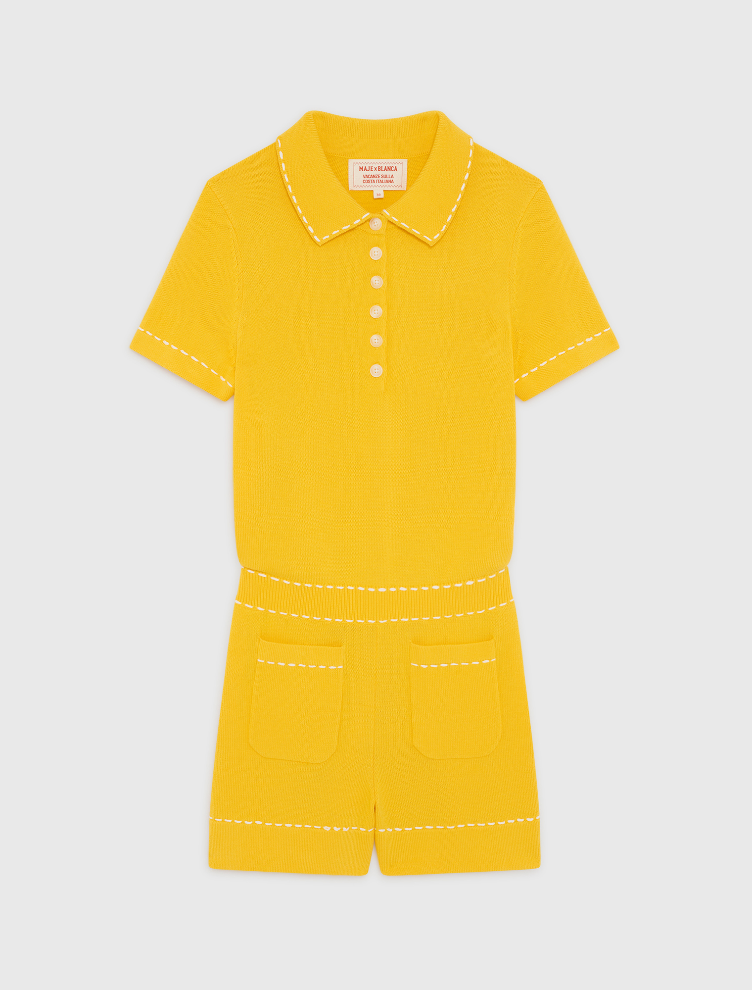 Knit playsuit with polo collar - Yellow