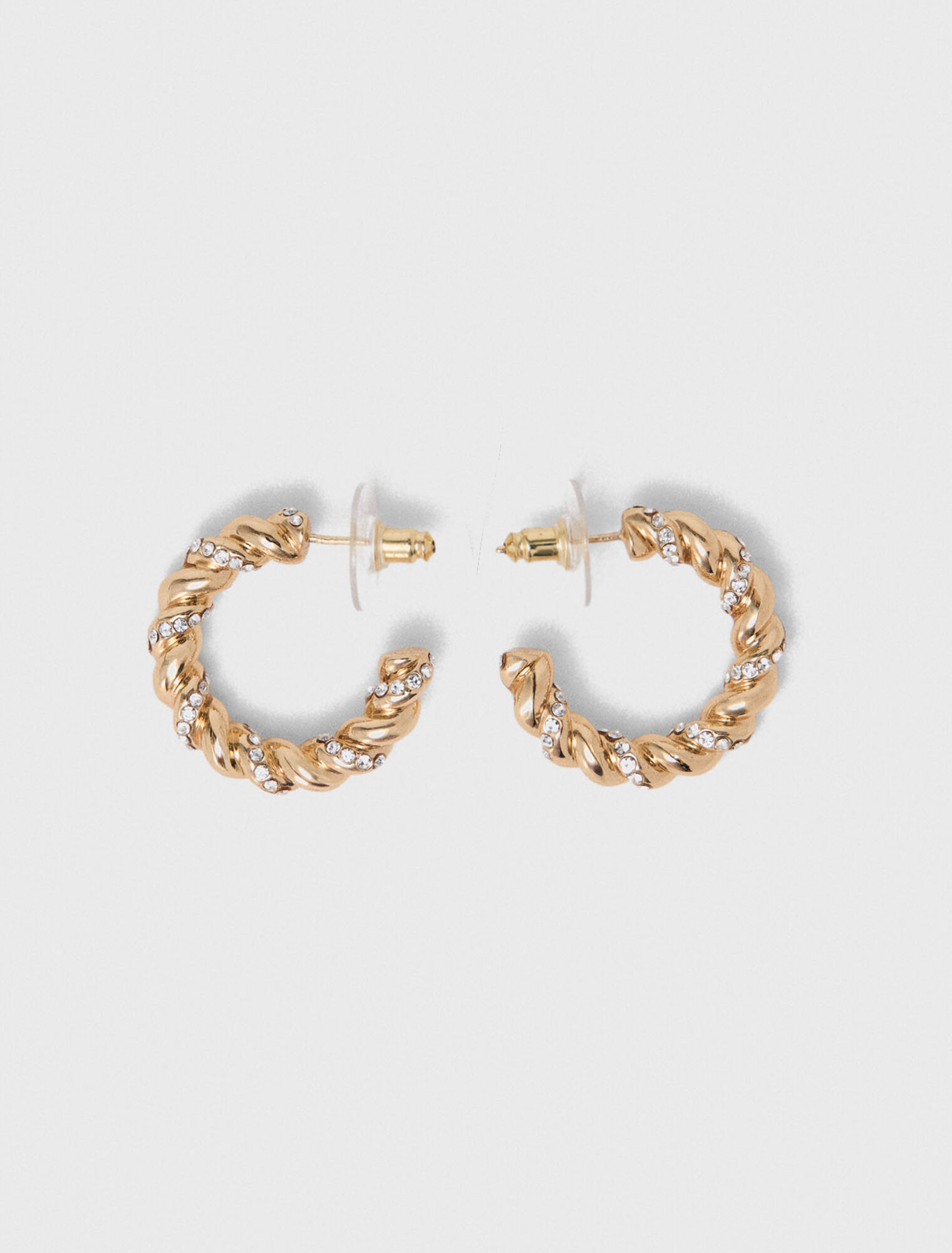 Twisted rhinestone hoop earrings - Gold