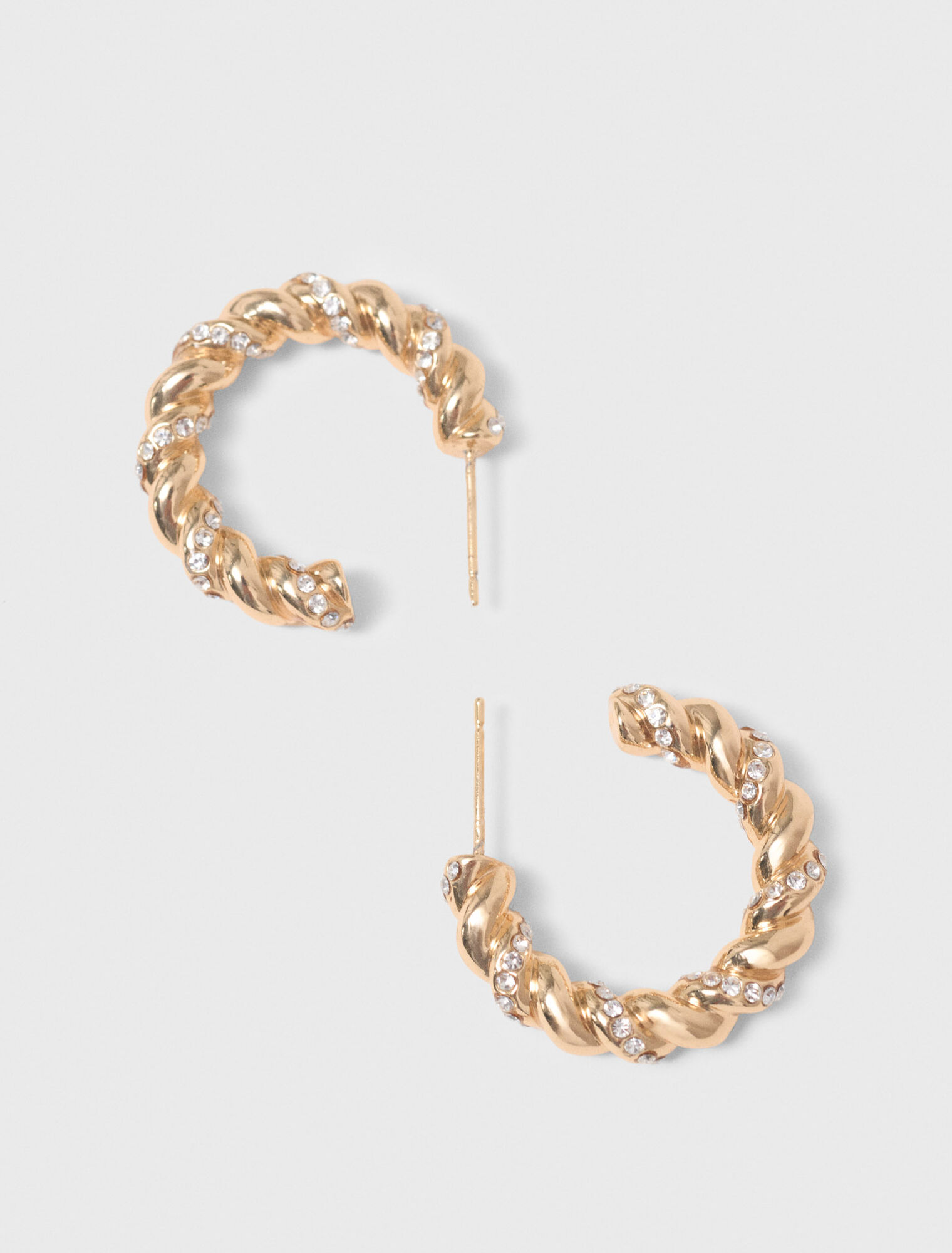 Twisted rhinestone hoop earrings - Gold