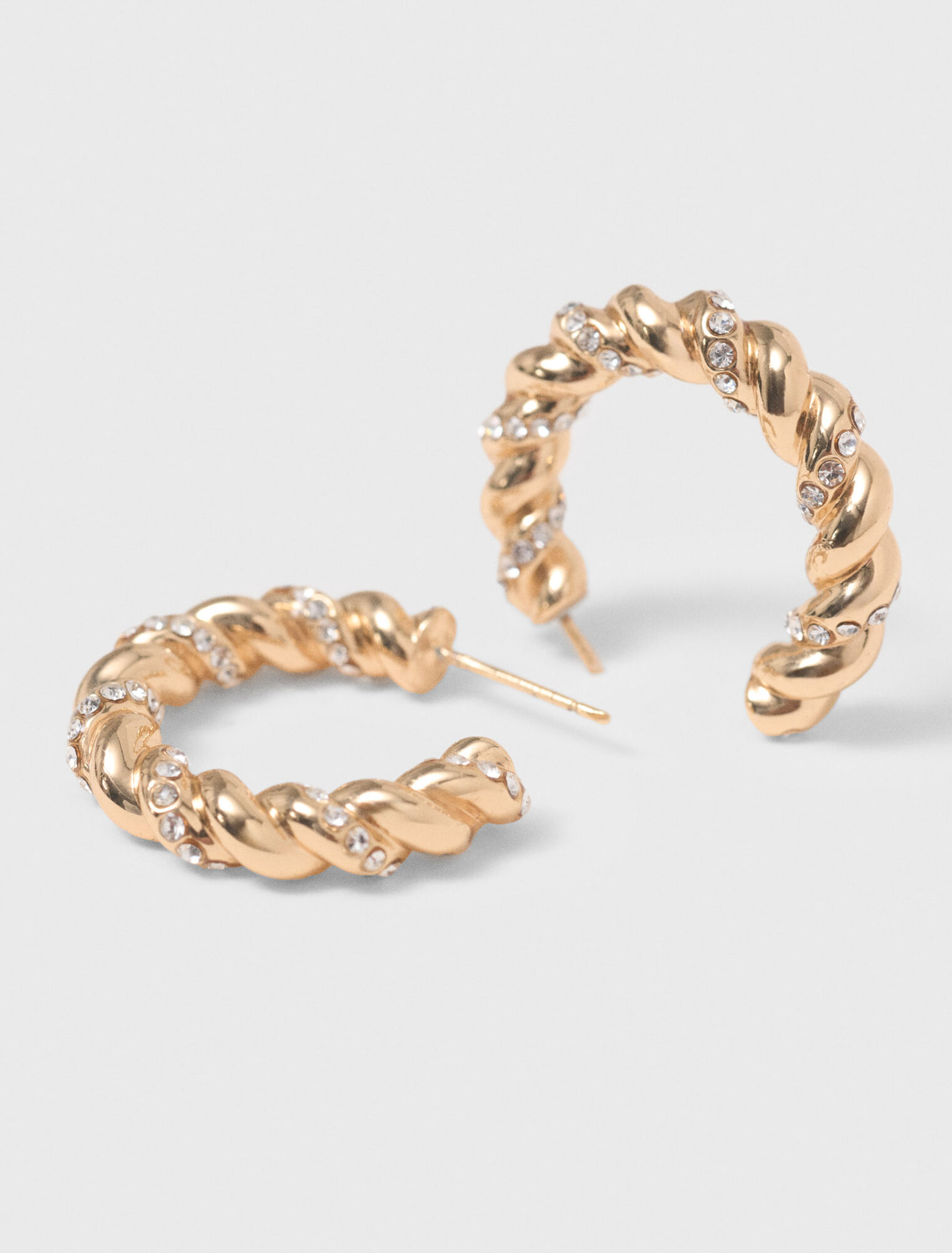 Twisted rhinestone hoop earrings - Gold