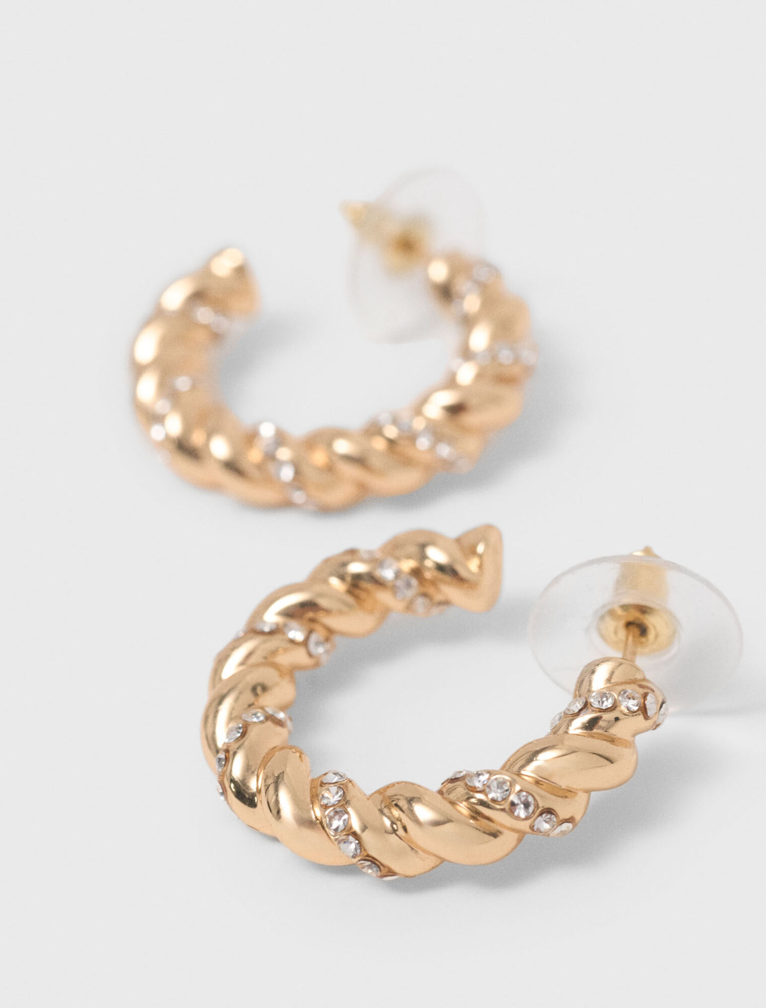 Twisted rhinestone hoop earrings - Gold