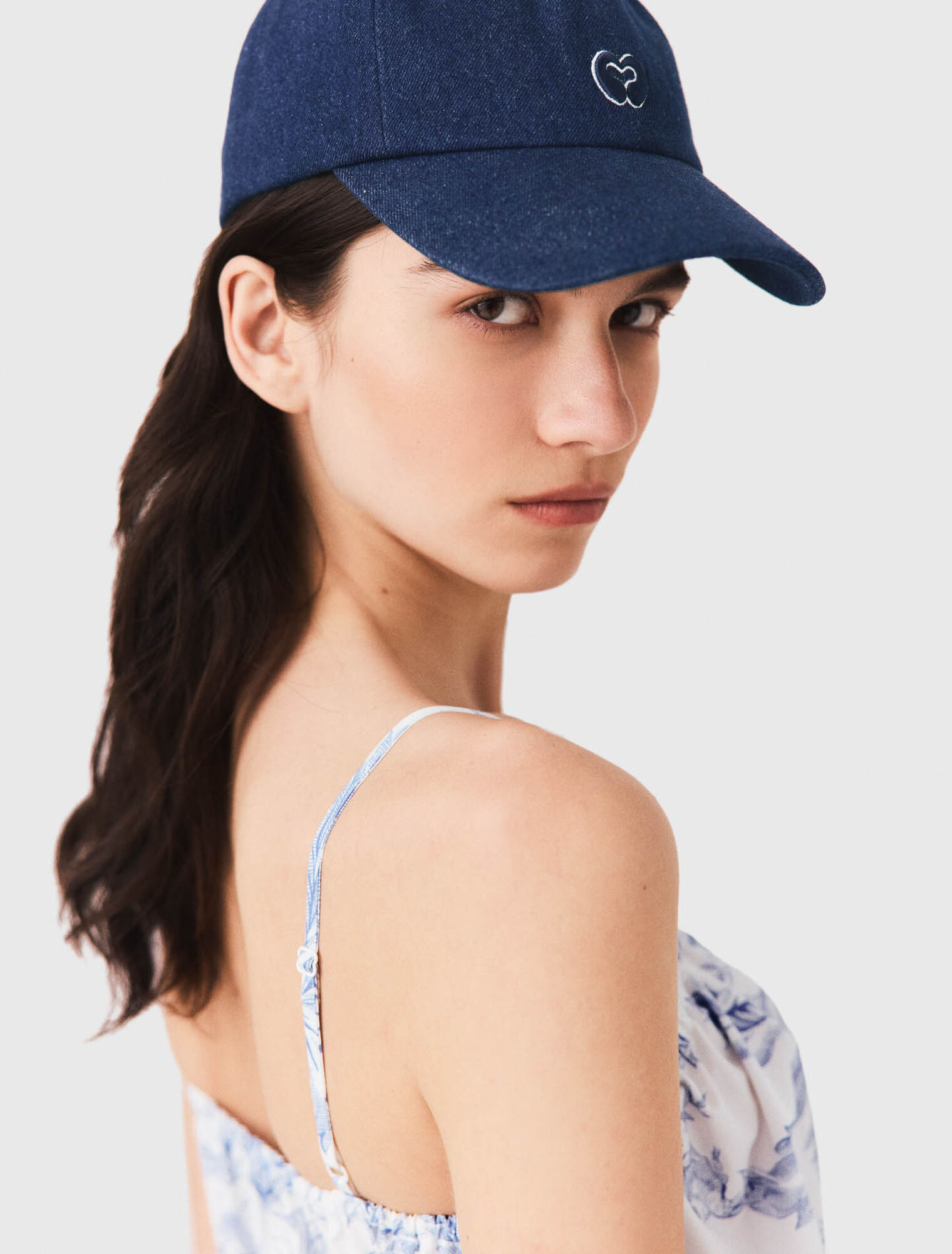 Raw denim cap with logo - Navy