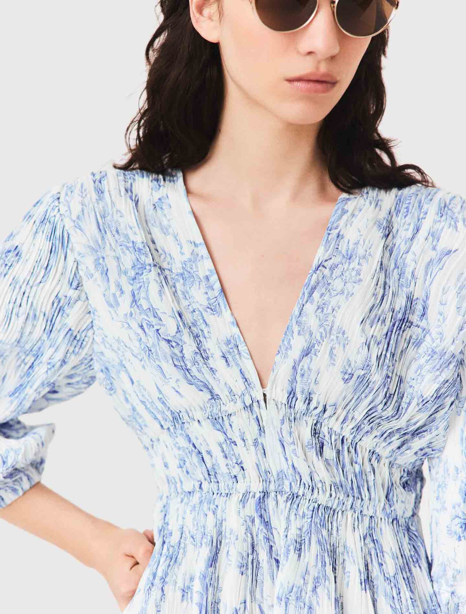 Patterned pleated dress - Blue