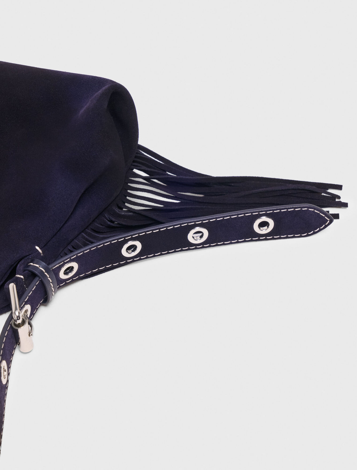 Topstitched suede mini Miss M bag - Navy