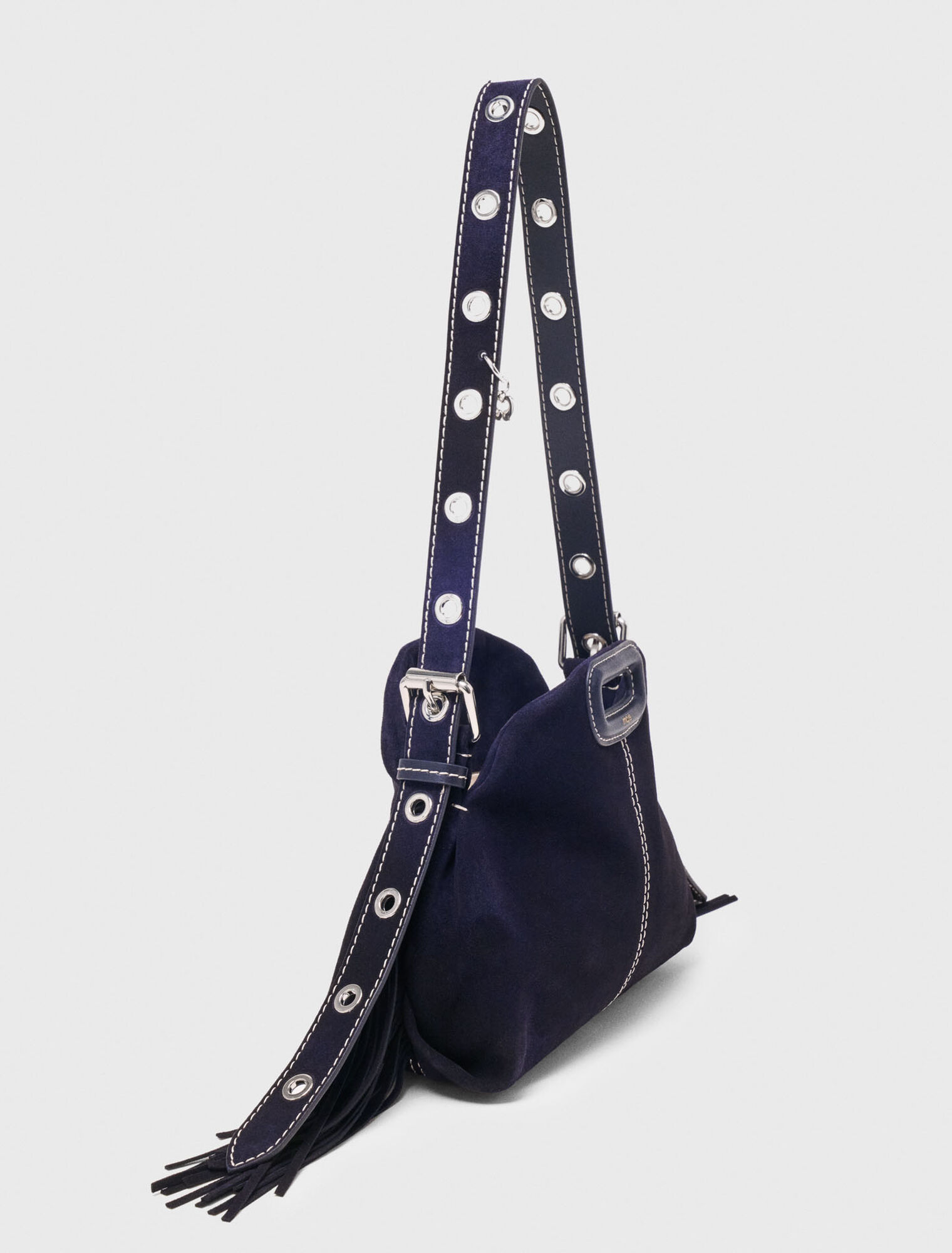 Topstitched suede mini Miss M bag - Navy