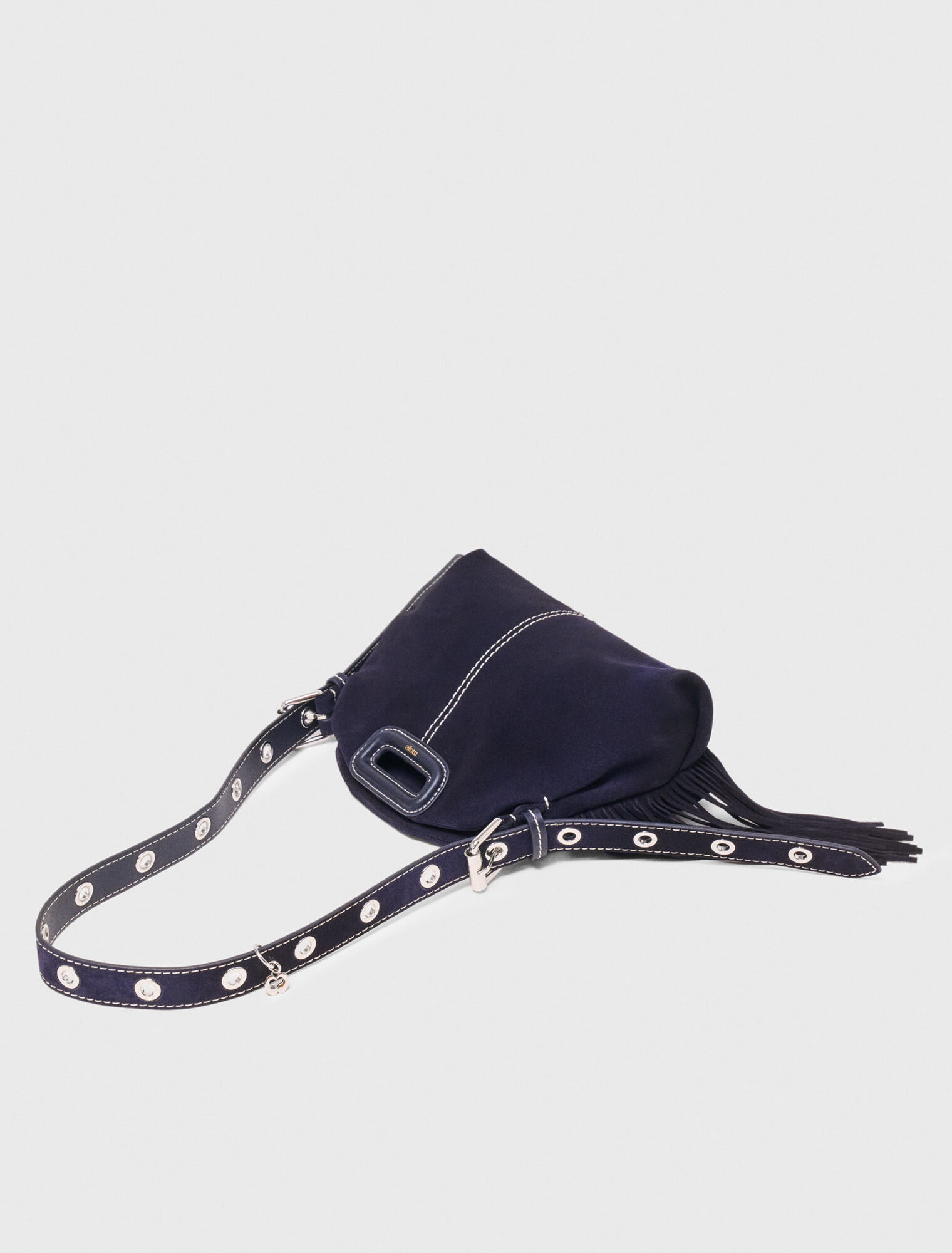 Topstitched suede mini Miss M bag - Navy