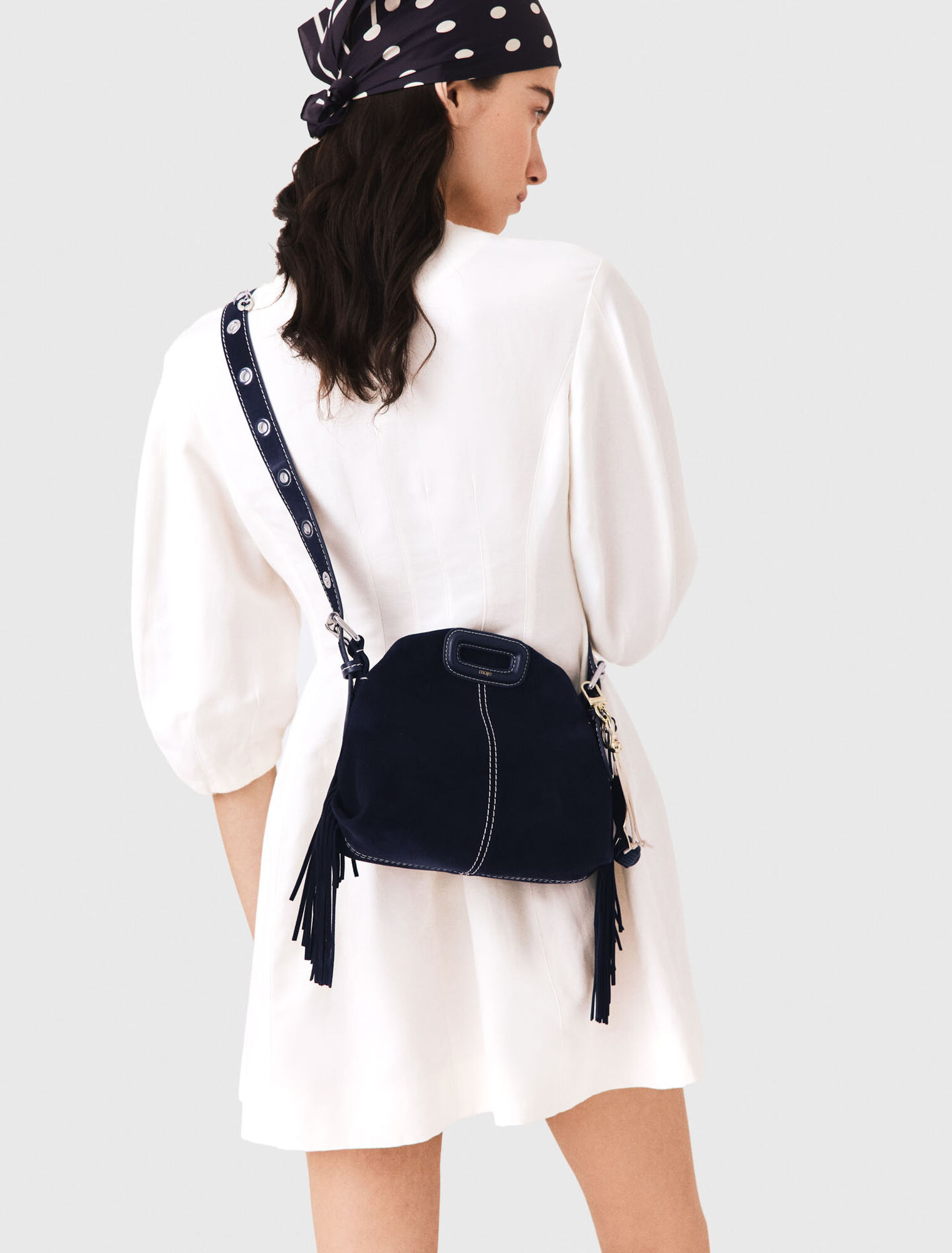 Topstitched suede mini Miss M bag - Navy