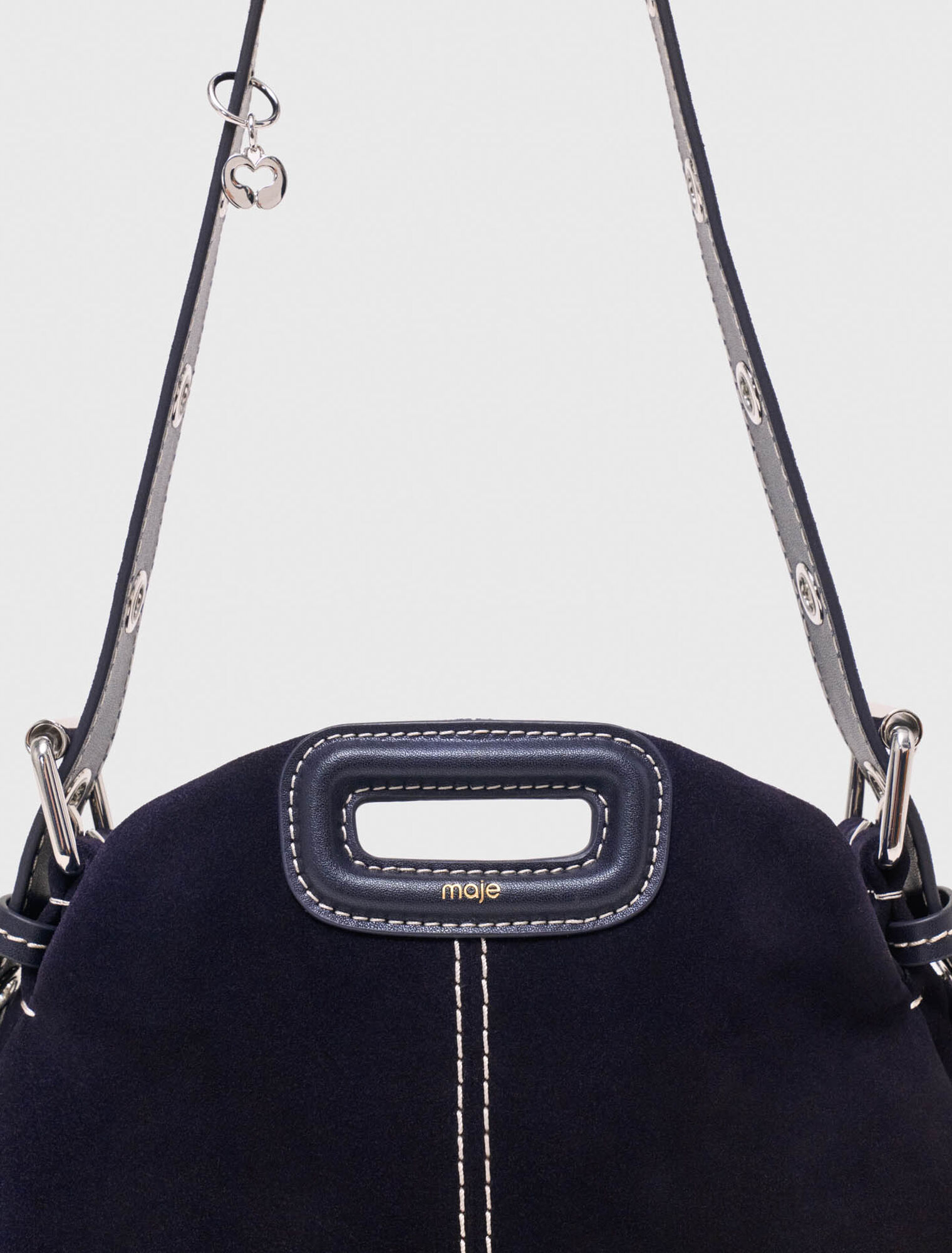 Topstitched suede mini Miss M bag - Navy