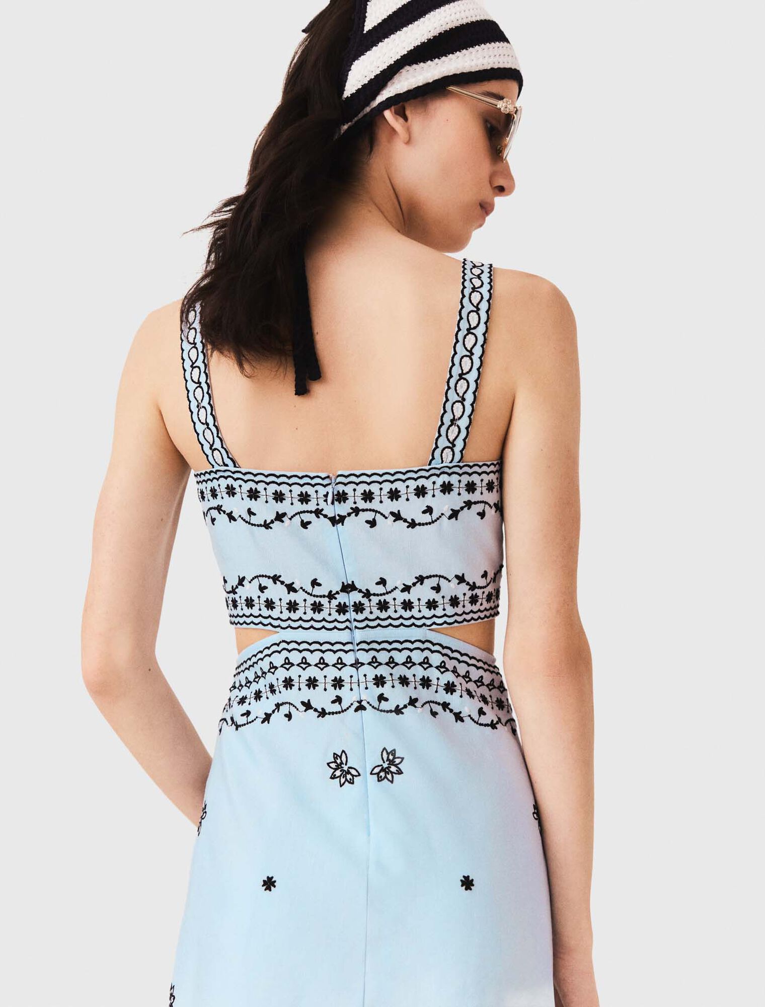 Embroidered linen blend maxi dress - Blue