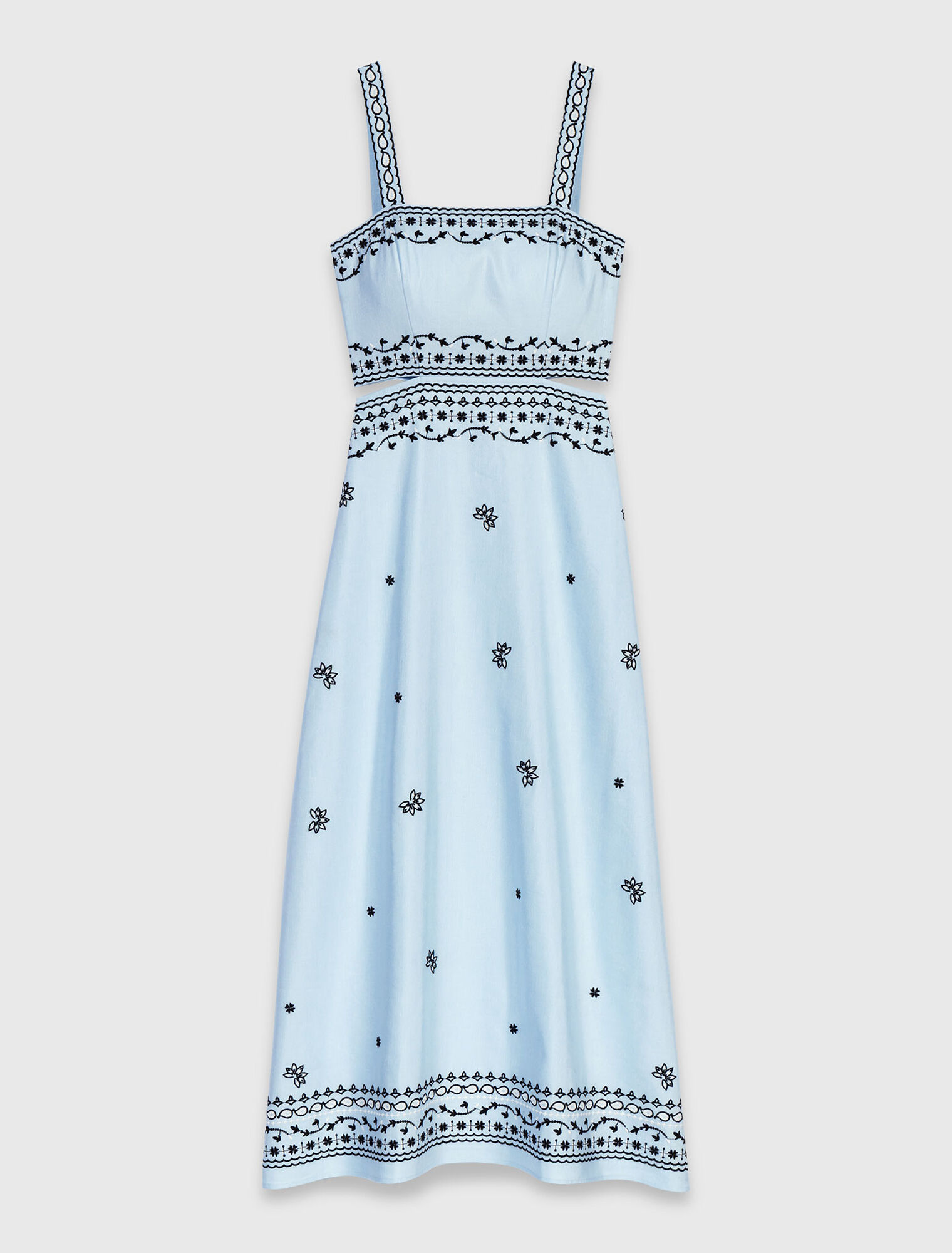 Embroidered linen blend maxi dress - Blue