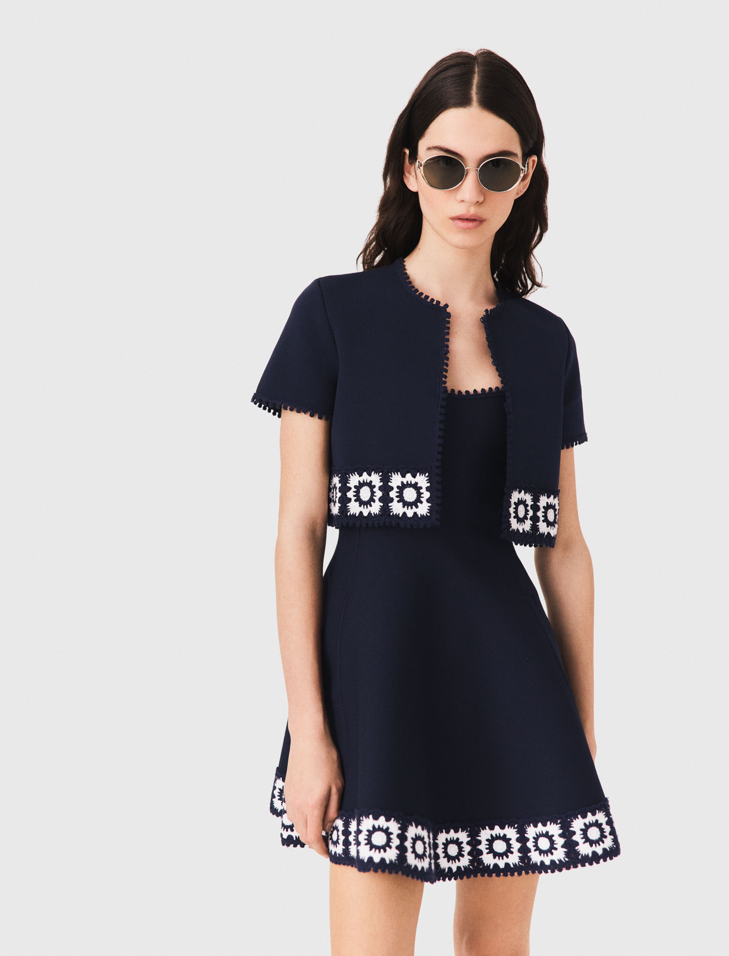 Cardigan with crochet panels - Navy