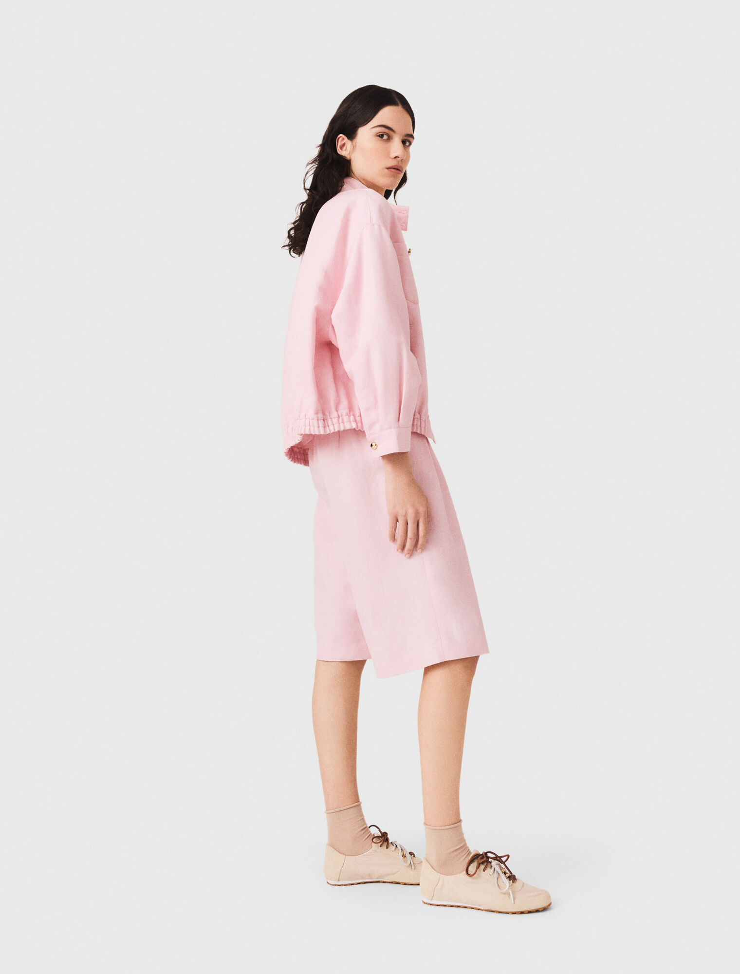Linen blend bomber jacket - Pink