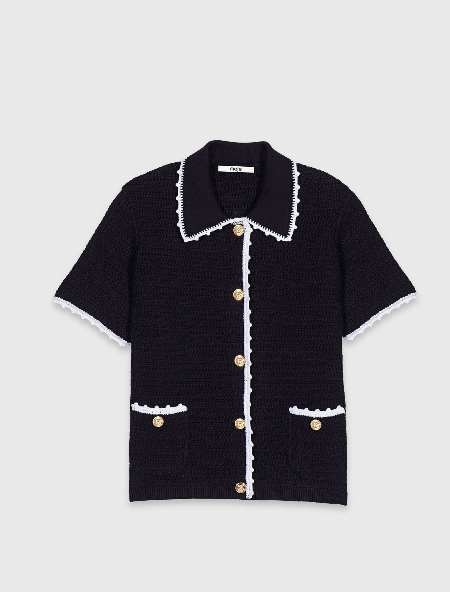 Cardigan with crochet trim - Navy
