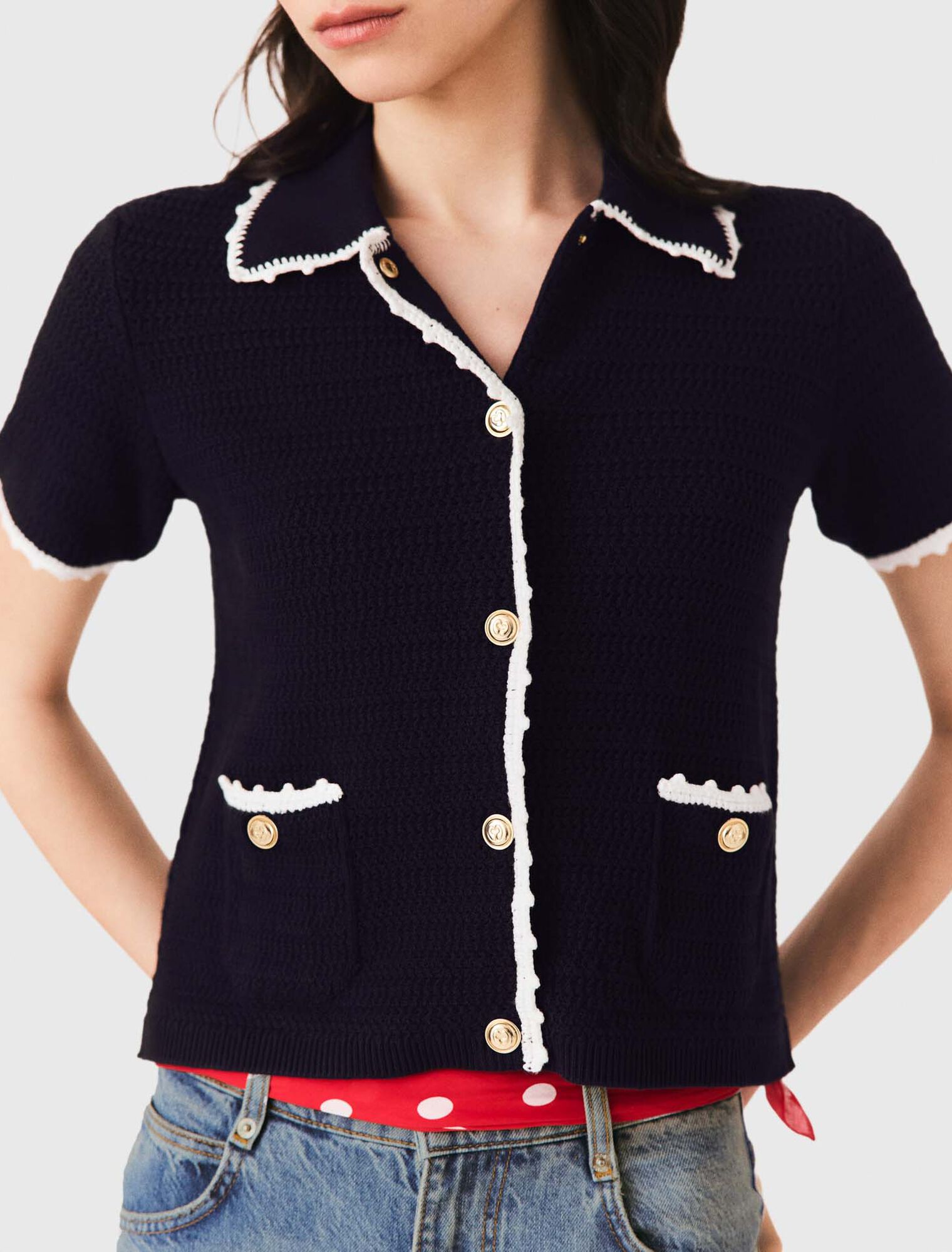 Cardigan with crochet trim - Navy