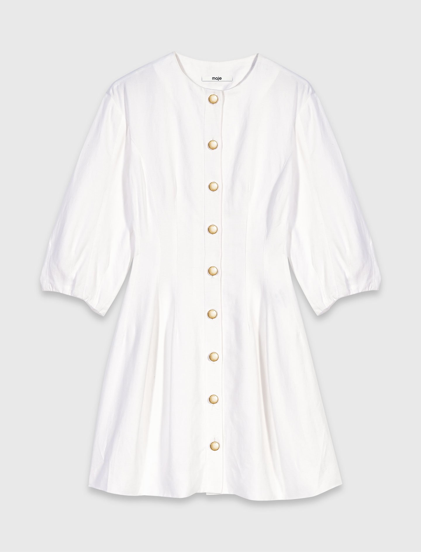 Short linen blend dress - White