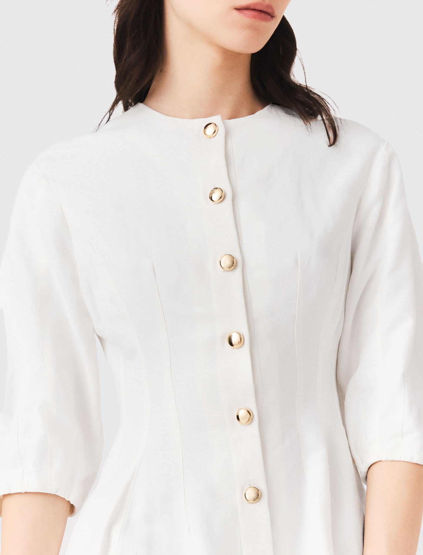 Short linen blend dress - White