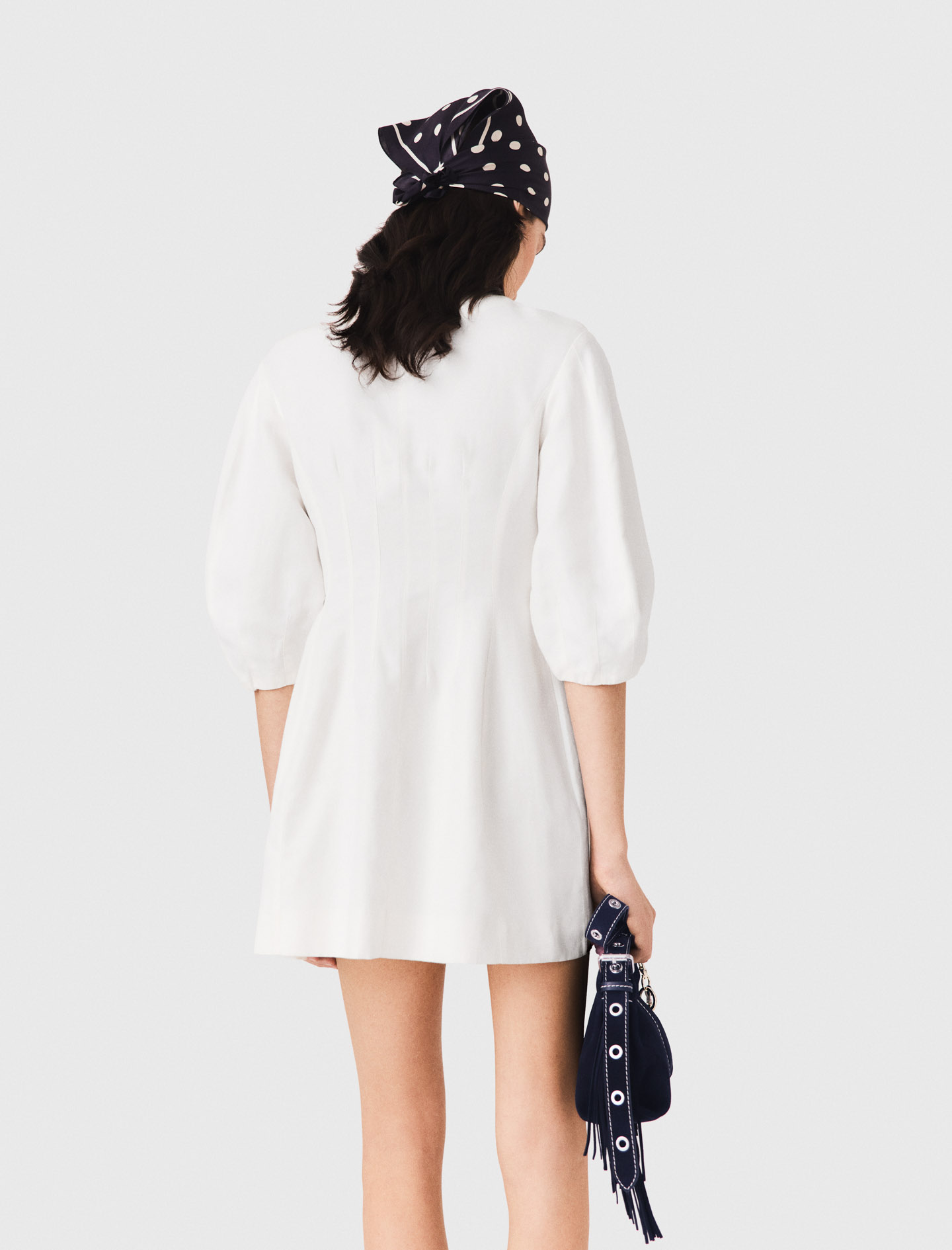 Short linen blend dress - White