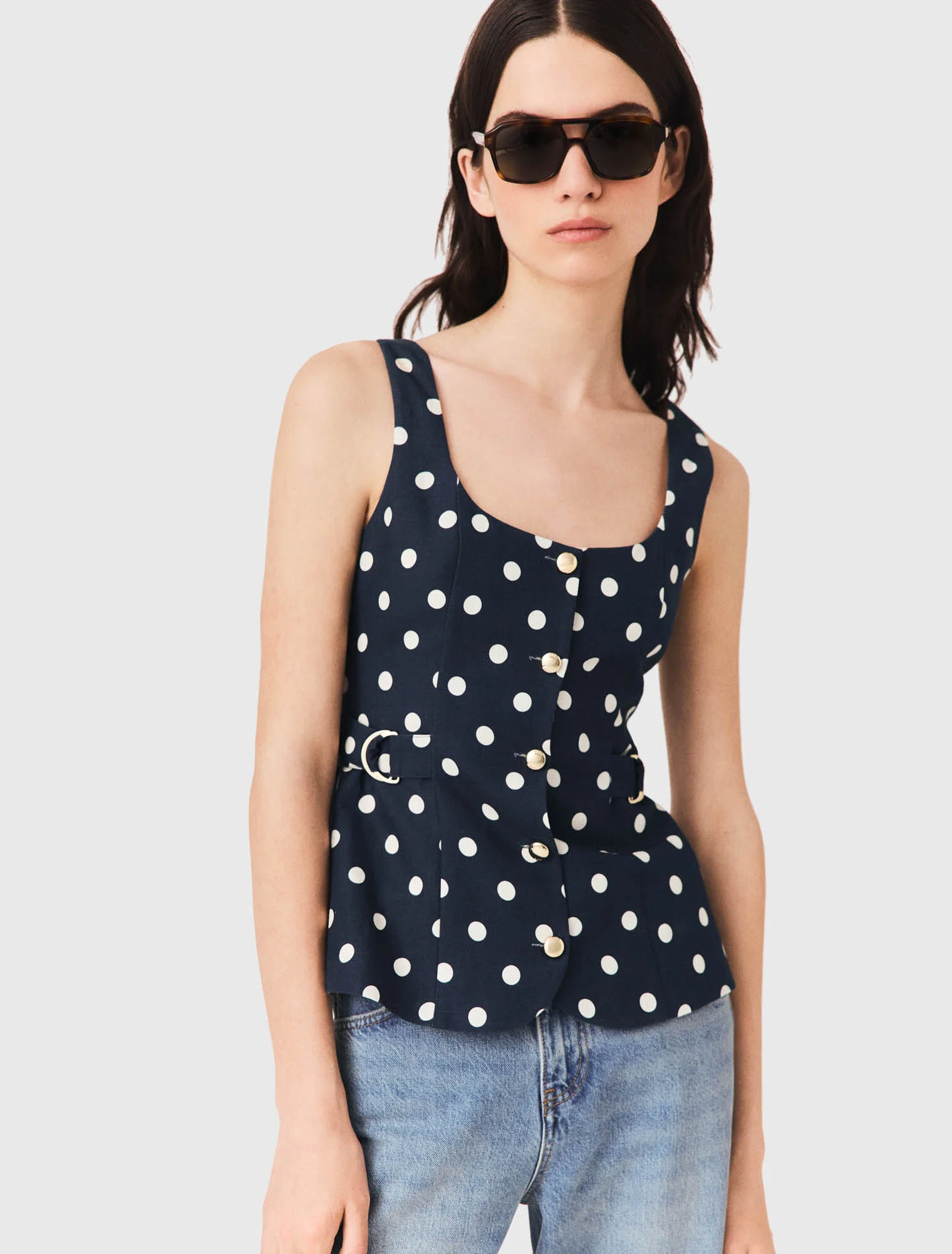 Long linen blend jacket - Navy