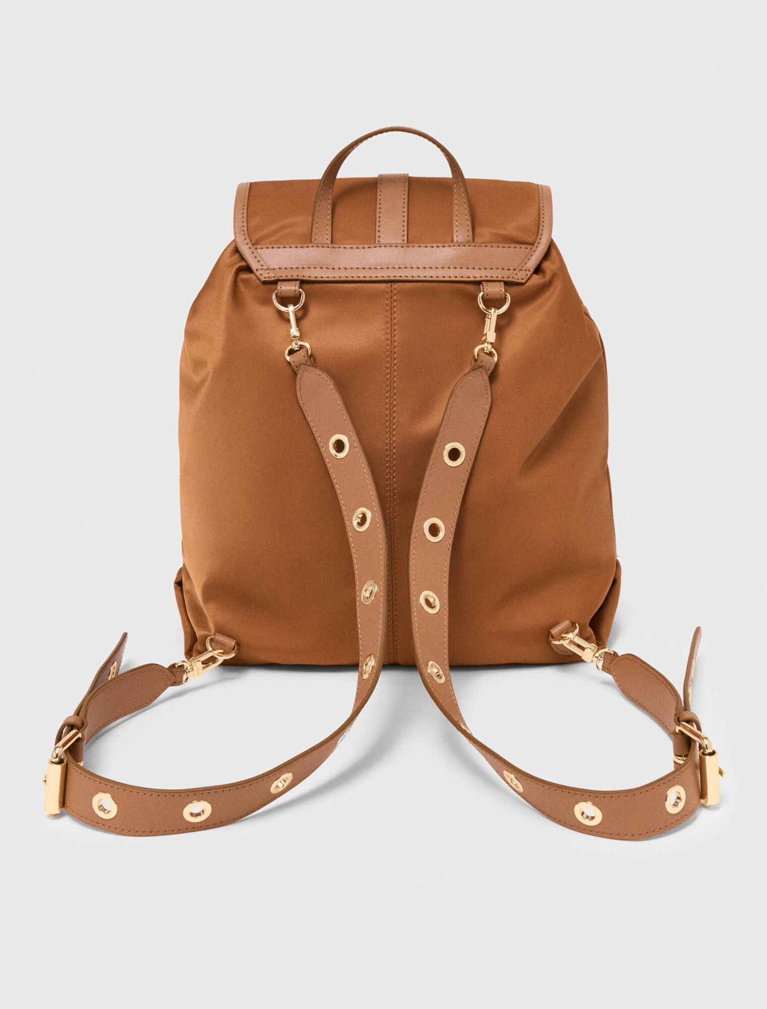 Leather and nylon backpack - Camel