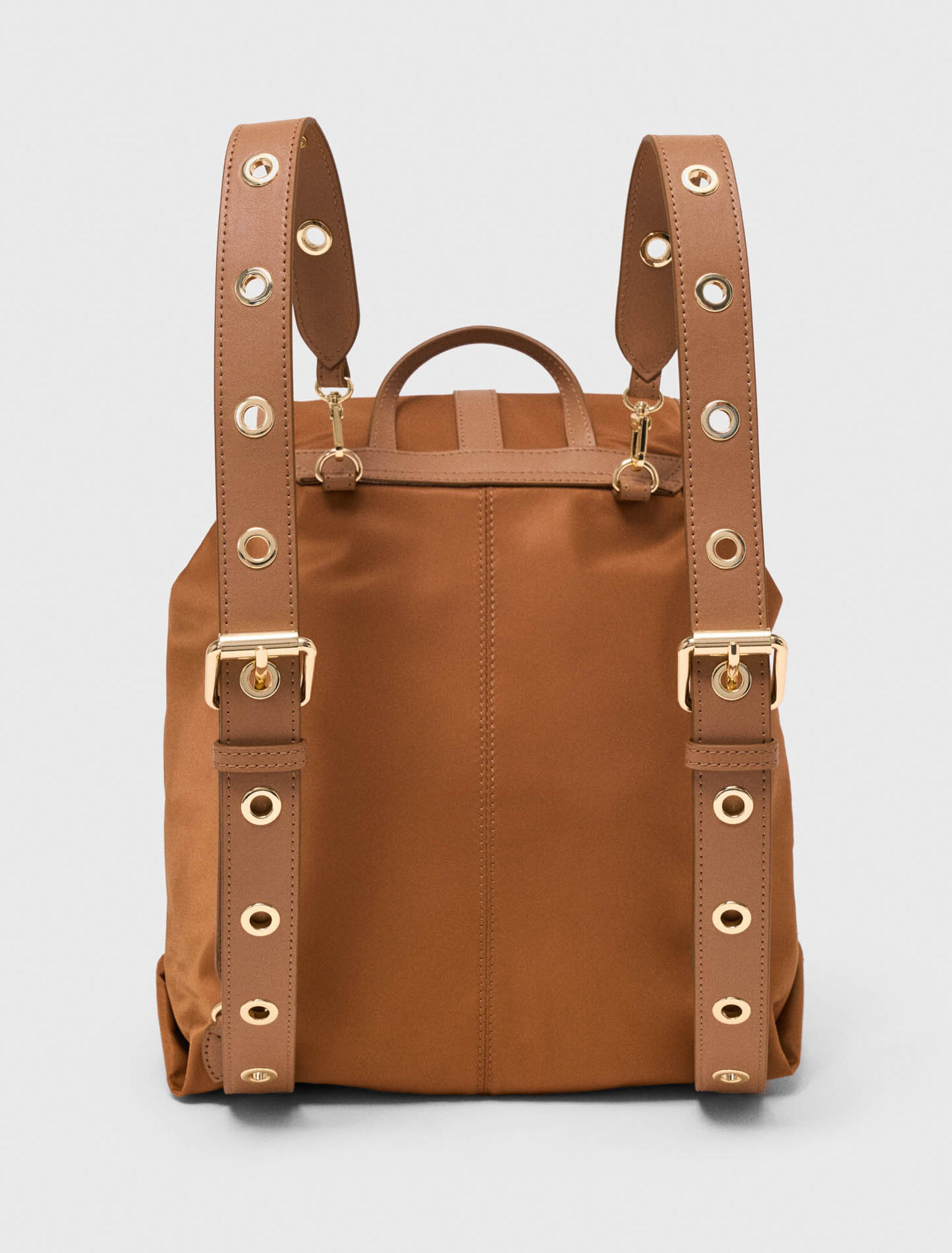 Leather and nylon backpack - Camel