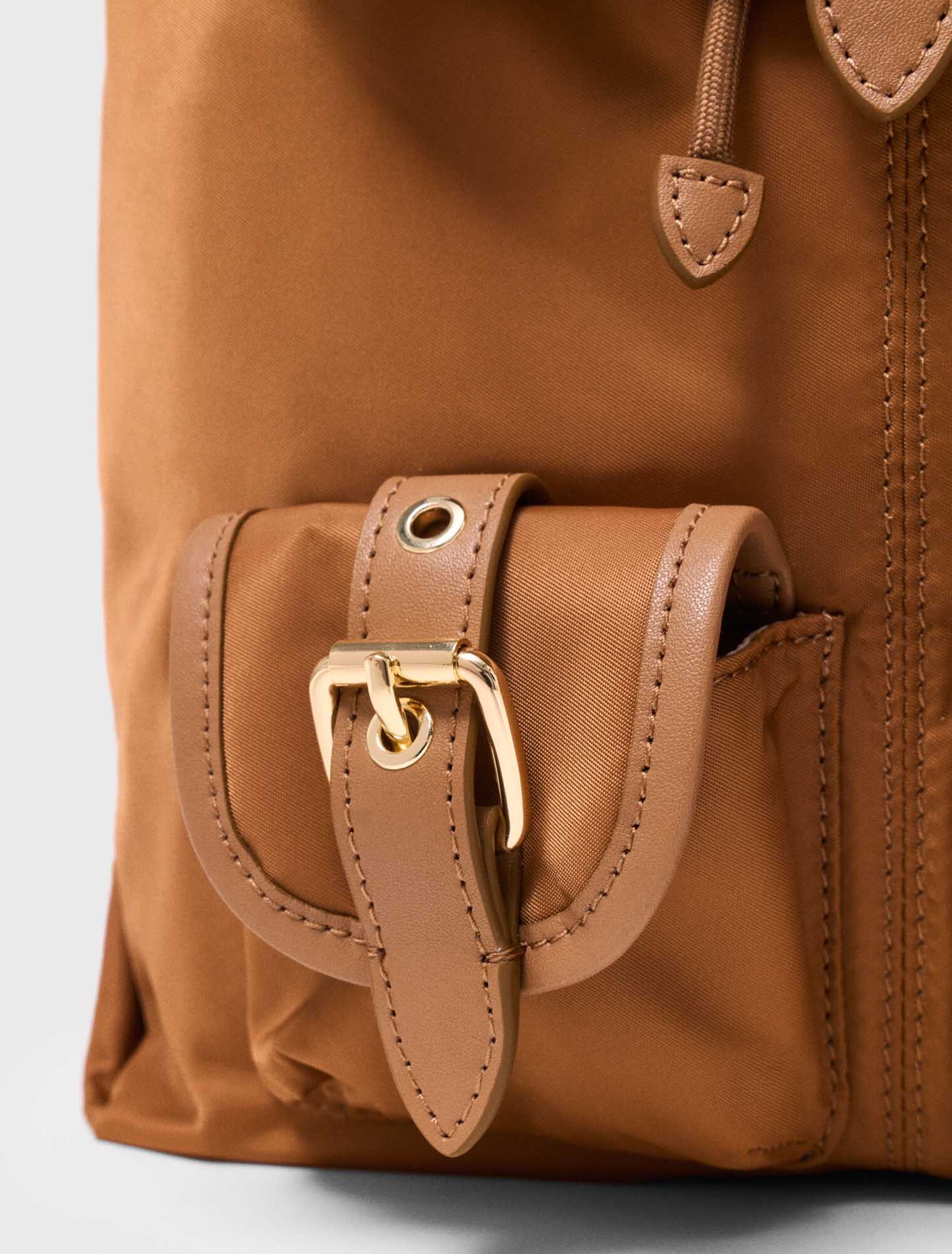 Leather and nylon backpack - Camel