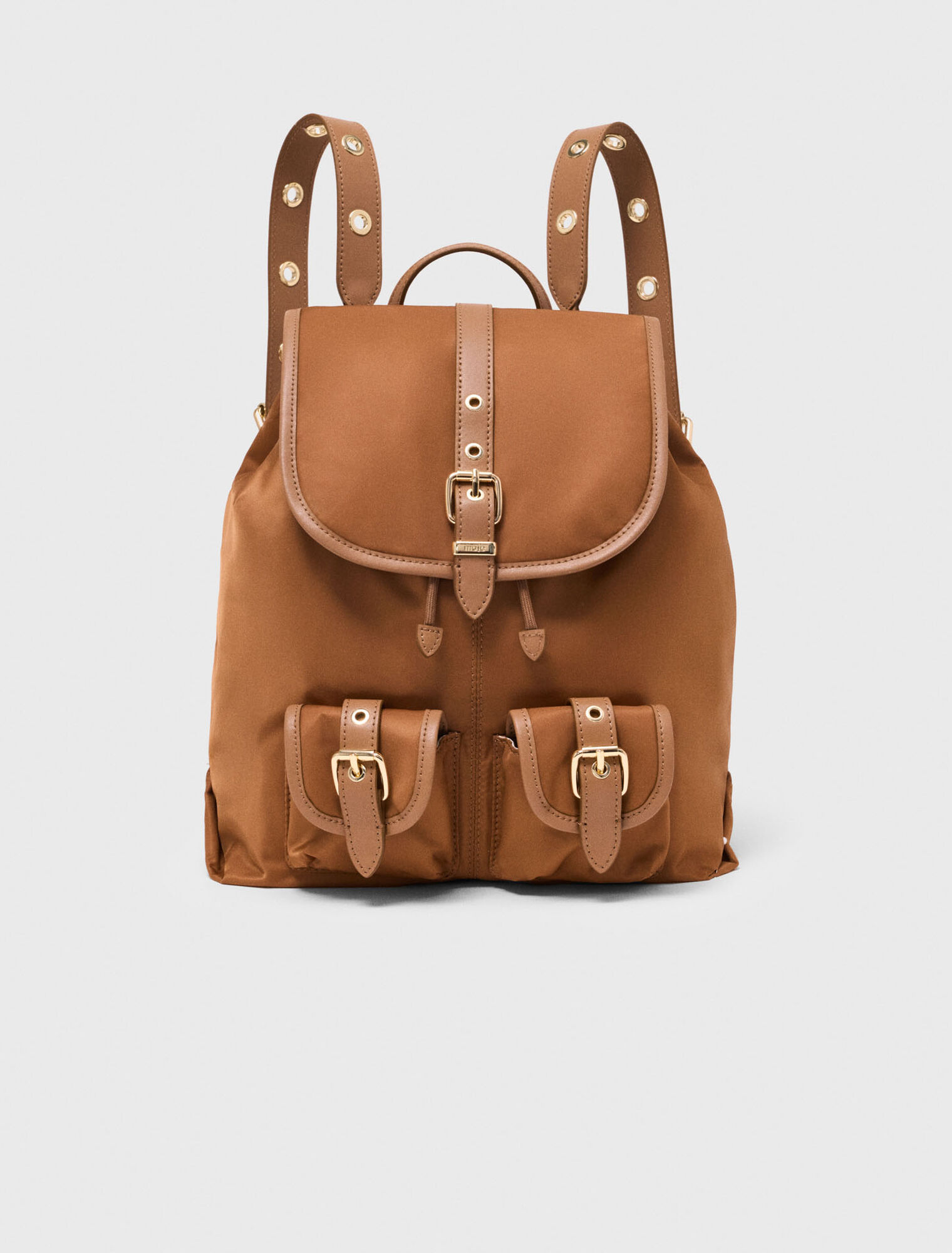 Leather and nylon backpack - Camel